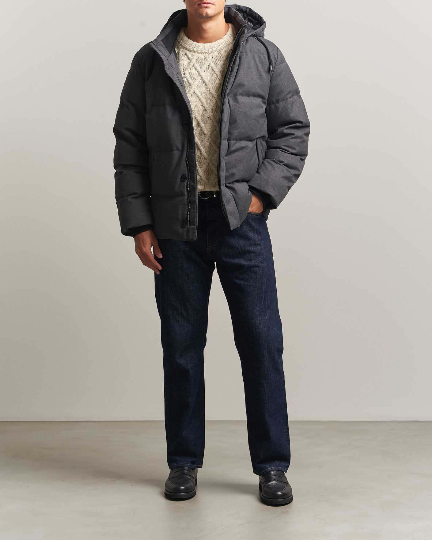 Heren | Jassen | Gant | Flannel Down Hooded Jacket Black Grey