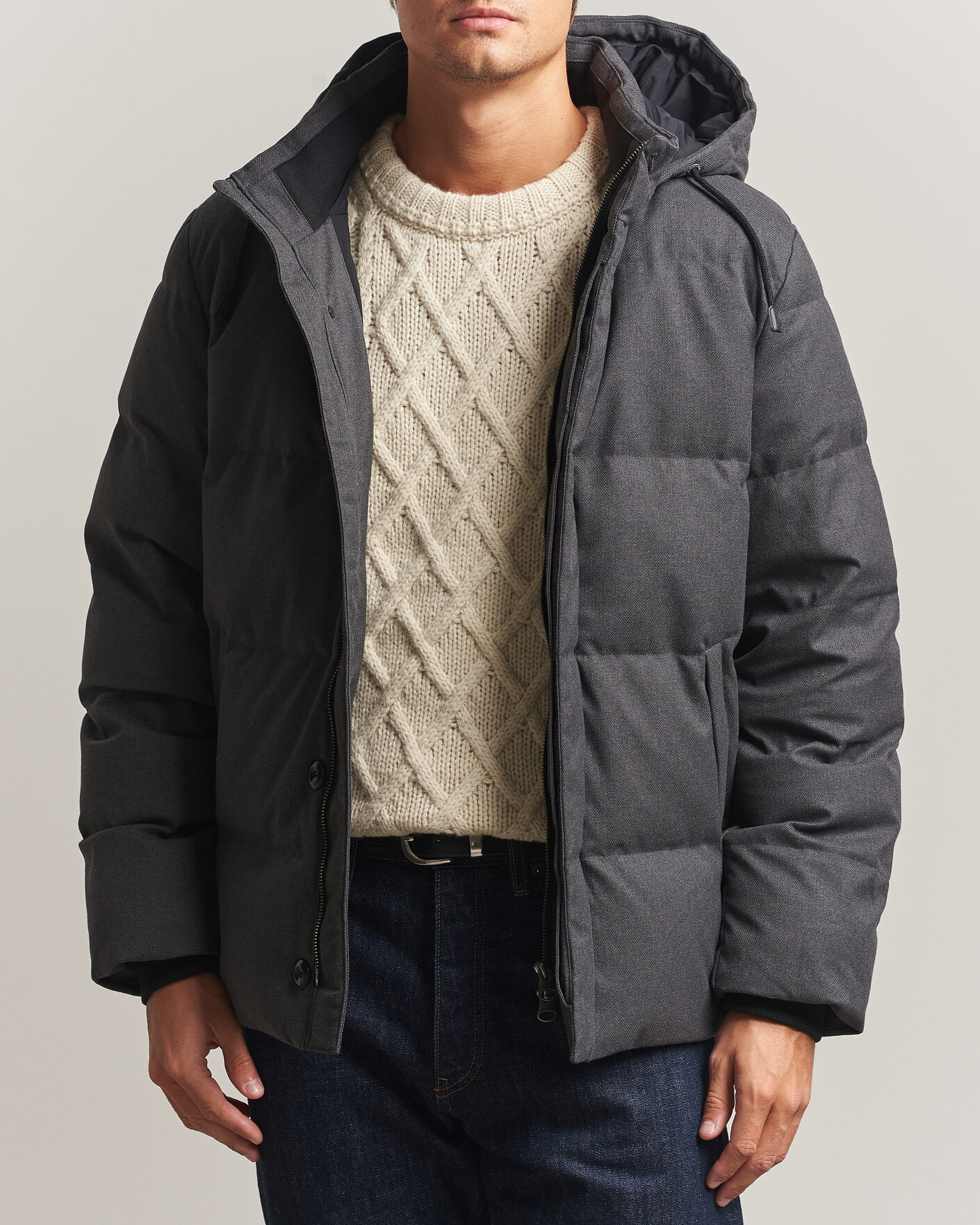 Heren | Jassen | Gant | Flannel Down Hooded Jacket Black Grey