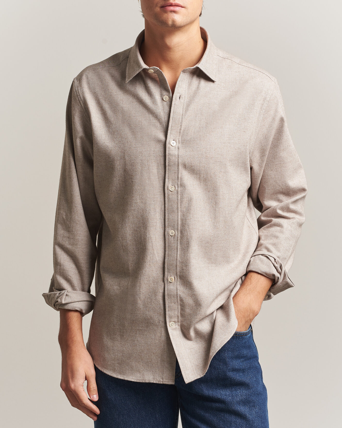 Homme | Chemises | Gant | Regular Fit Flannel Shirt Light Brown Melange