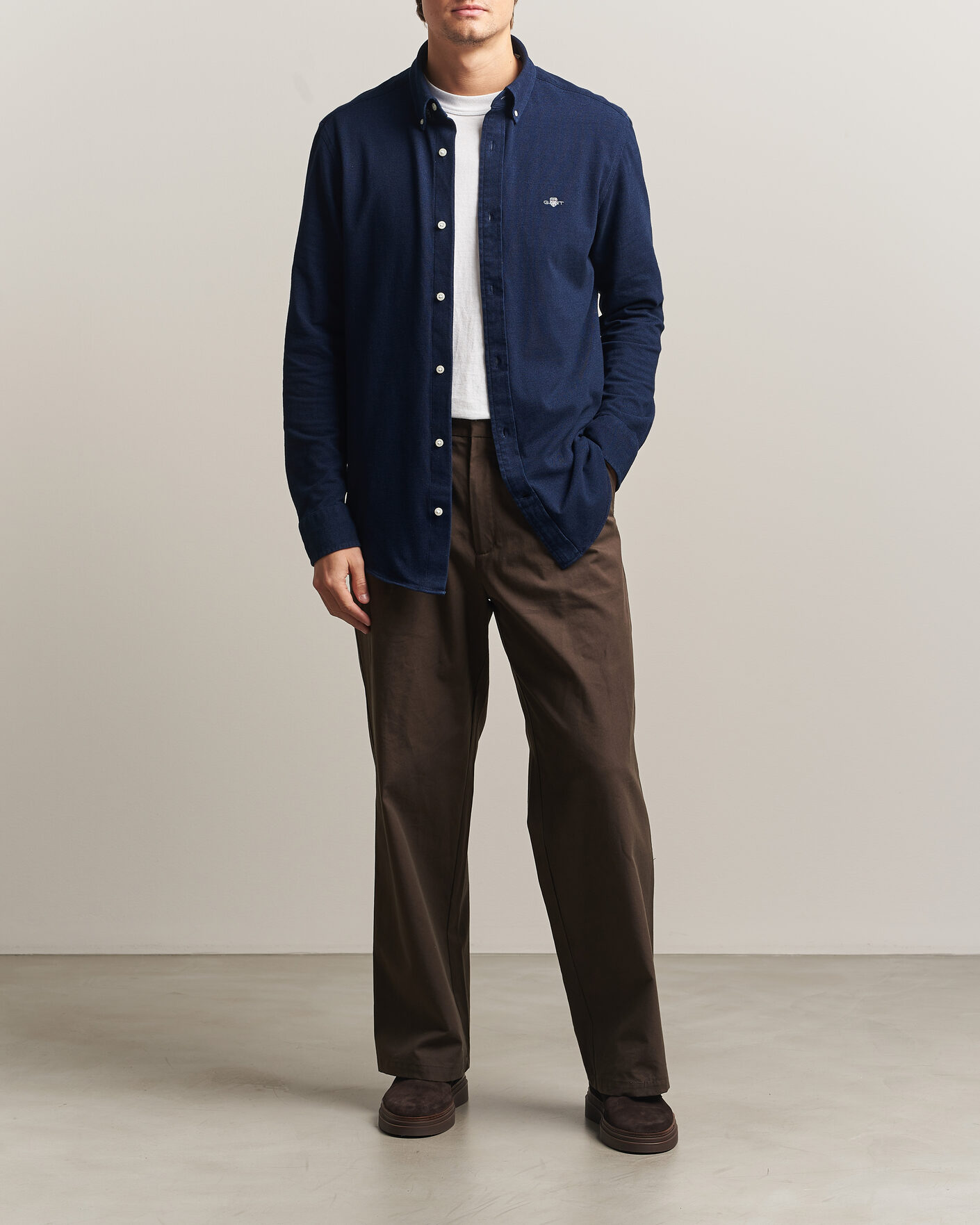 Heren | Overhemden | Gant | Regular Fit Indigo Jersey Pique Shirt Dark Blue
