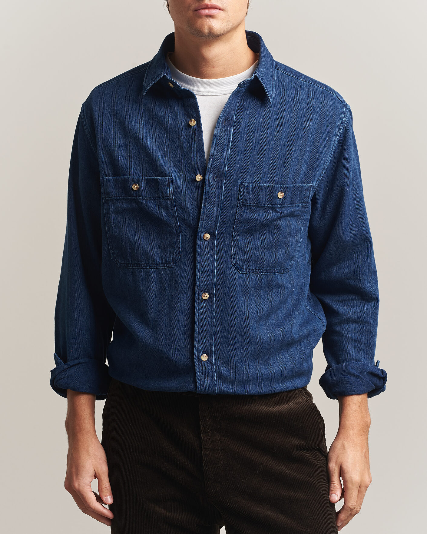Heren | Overhemden | Gant | Regular Fit Indigo Herringbone Overshirt Mid Blue