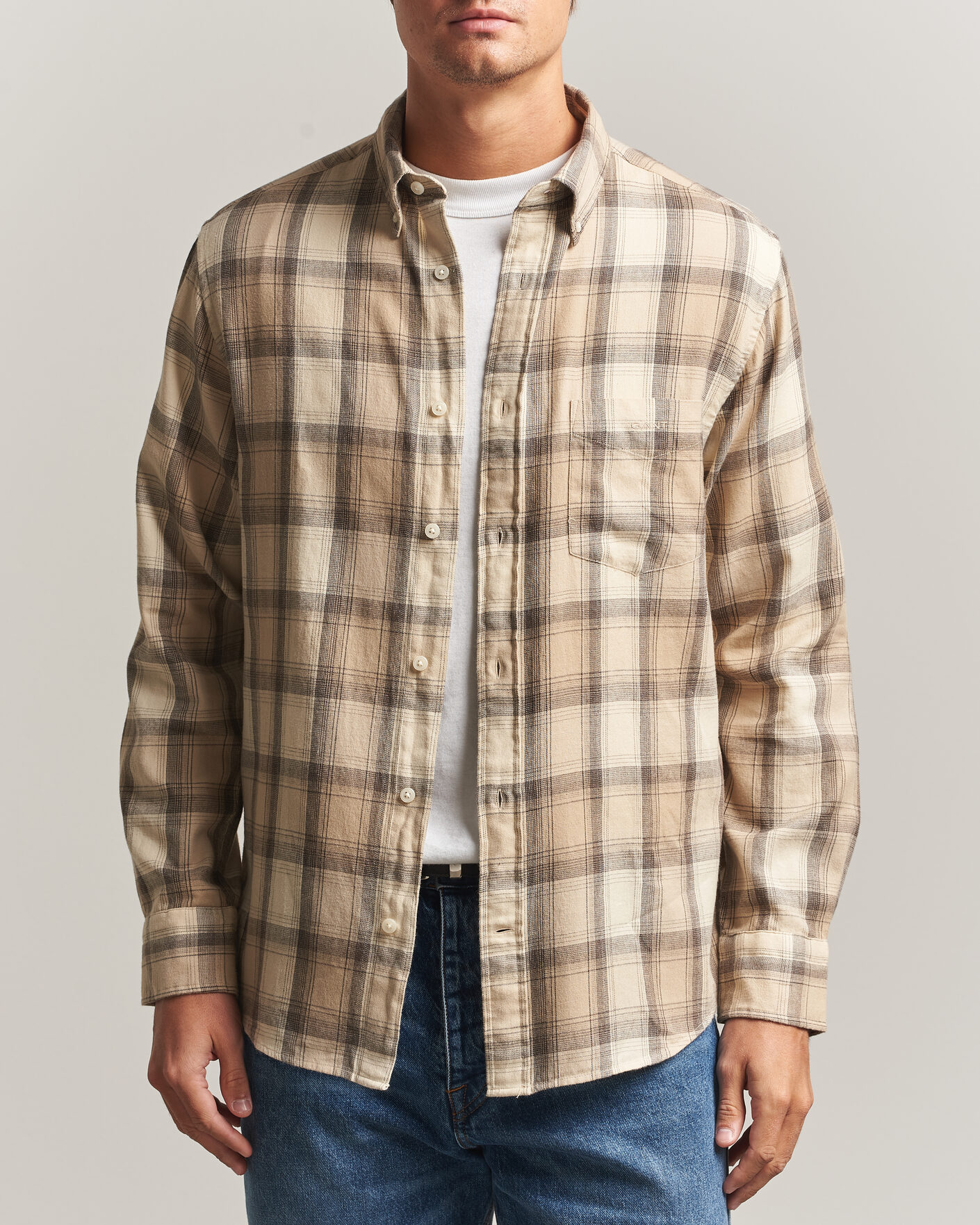 Heren | Overhemden | Gant | Regular Fit Windblown Flannel Checked Shirt Dry Sand
