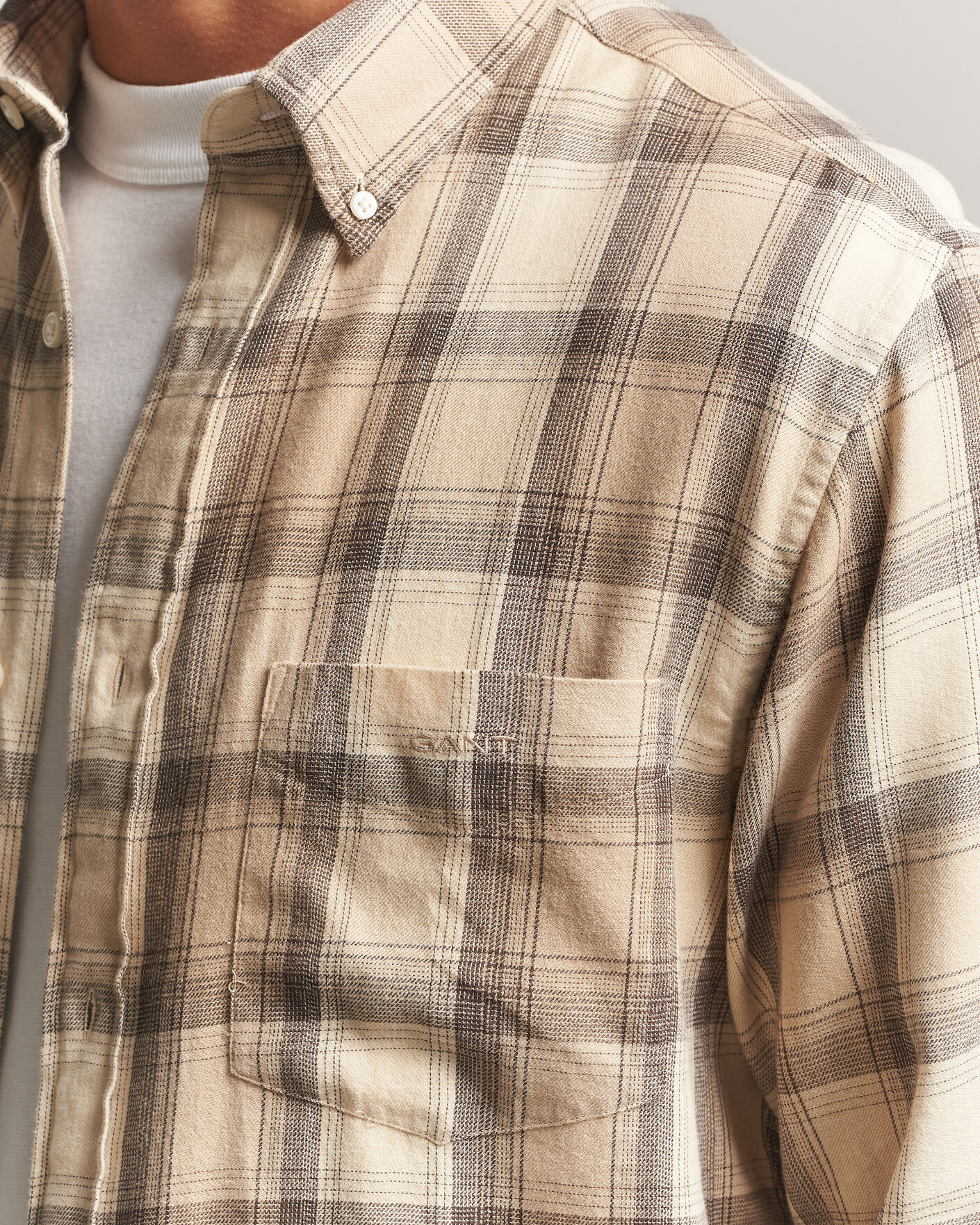 Heren | Overhemden | Gant | Regular Fit Windblown Flannel Checked Shirt Dry Sand