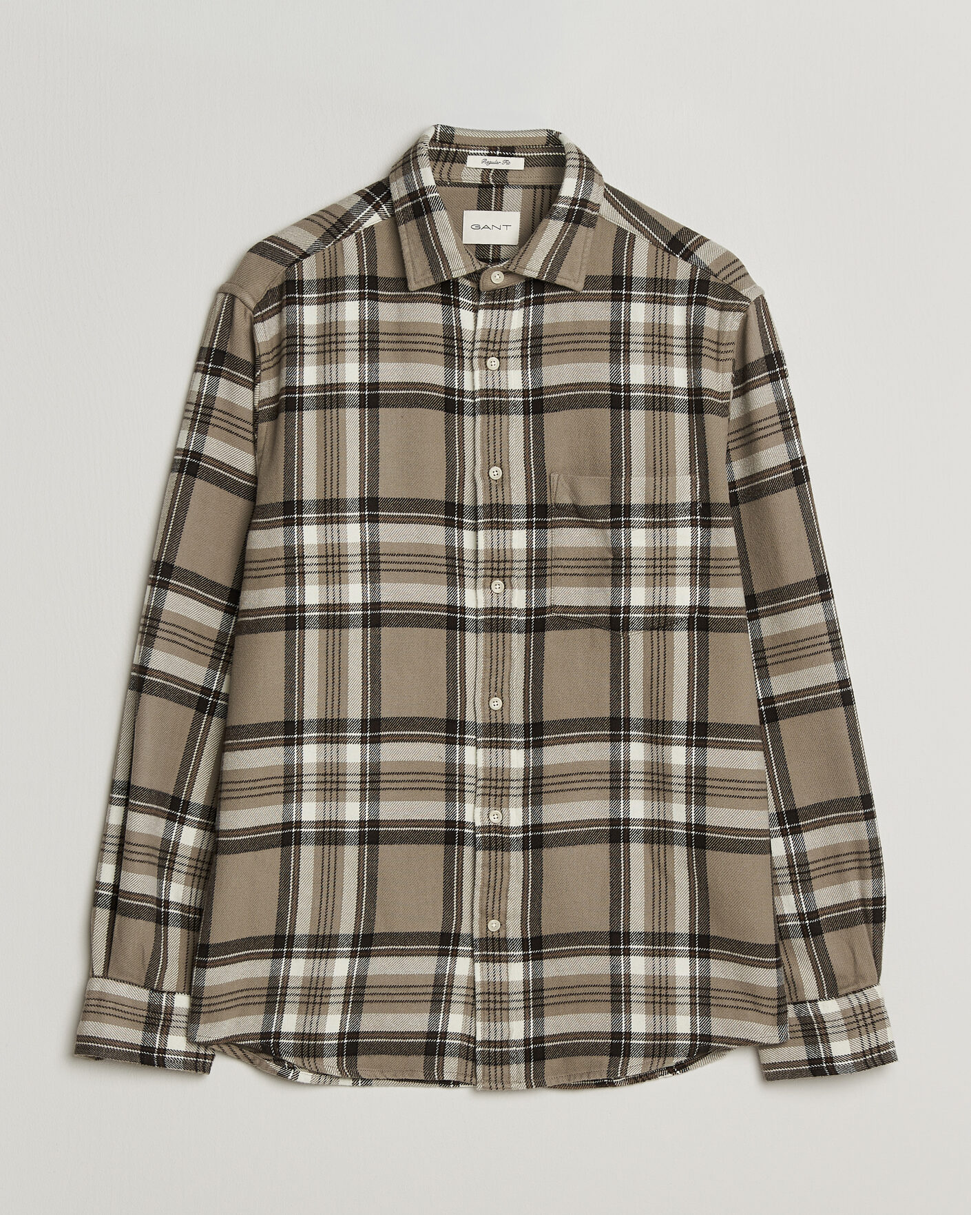 Heren | Overhemden | Gant | Regular Fit Flannel Checked Overshirt Mist Taupe