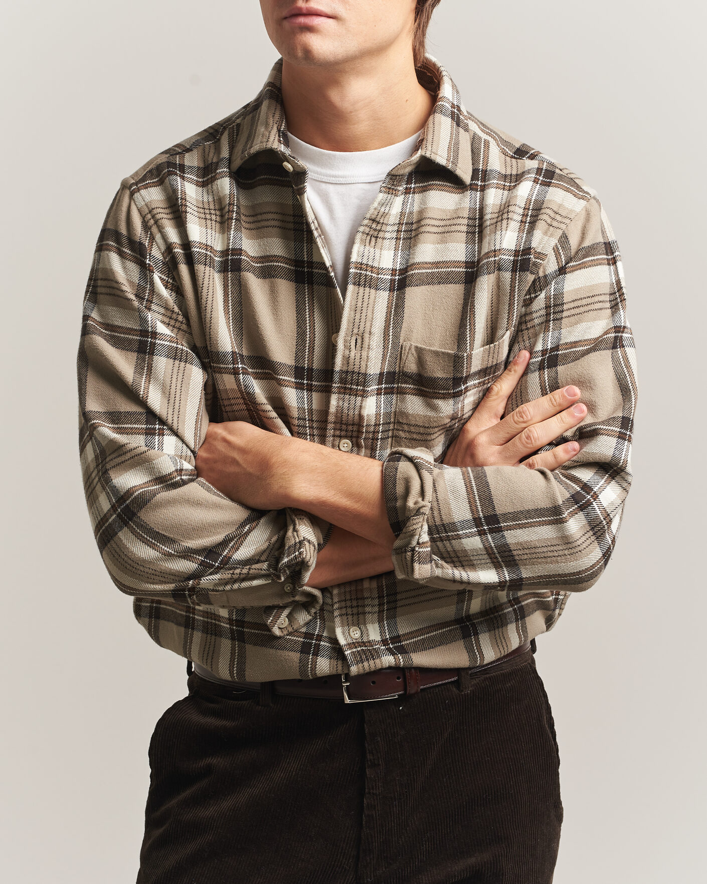Heren | Overhemden | Gant | Regular Fit Flannel Checked Overshirt Mist Taupe