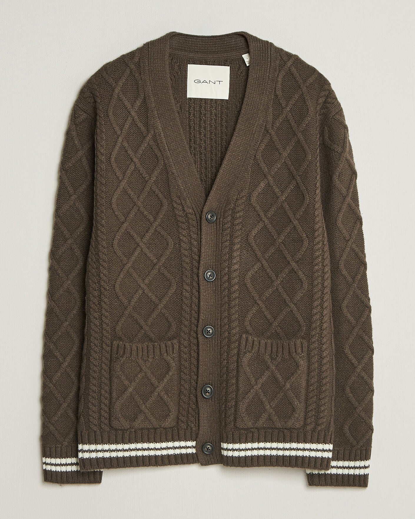 Heren | Truien | Gant | Wool Cable Knitted Cardigan Shadow Brown