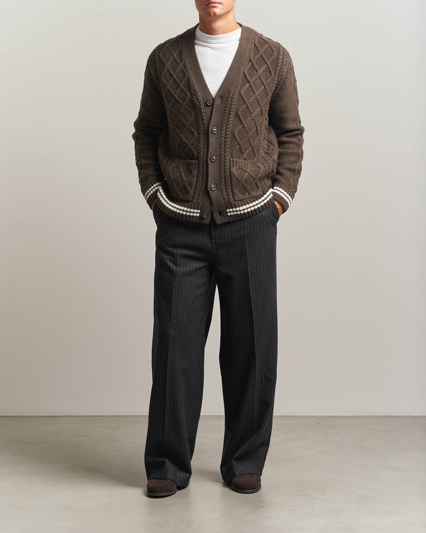 Heren | Truien | Gant | Wool Cable Knitted Cardigan Shadow Brown