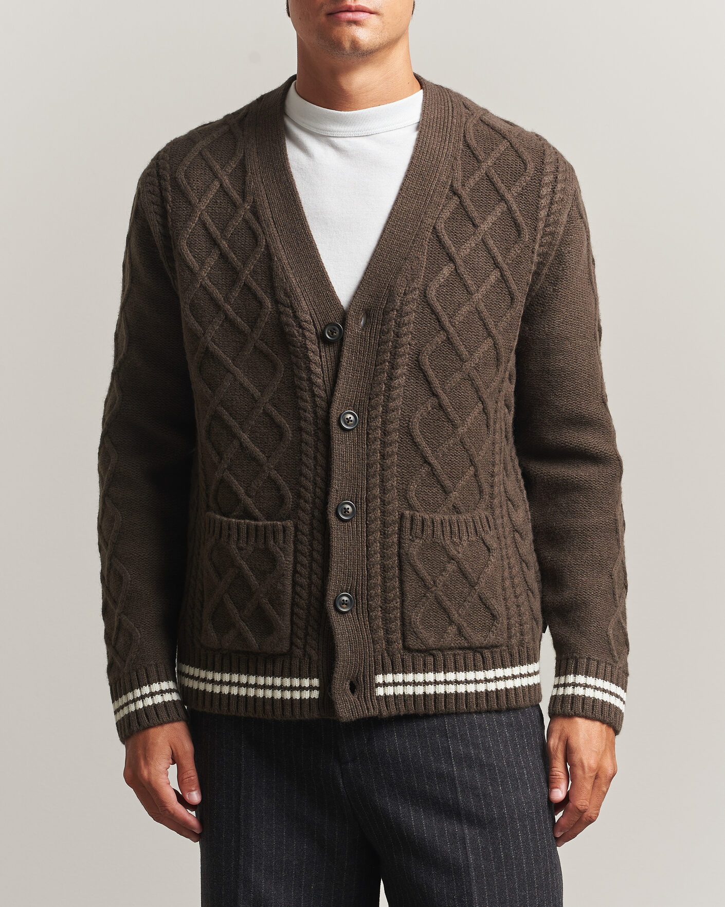 Heren | Truien | Gant | Wool Cable Knitted Cardigan Shadow Brown