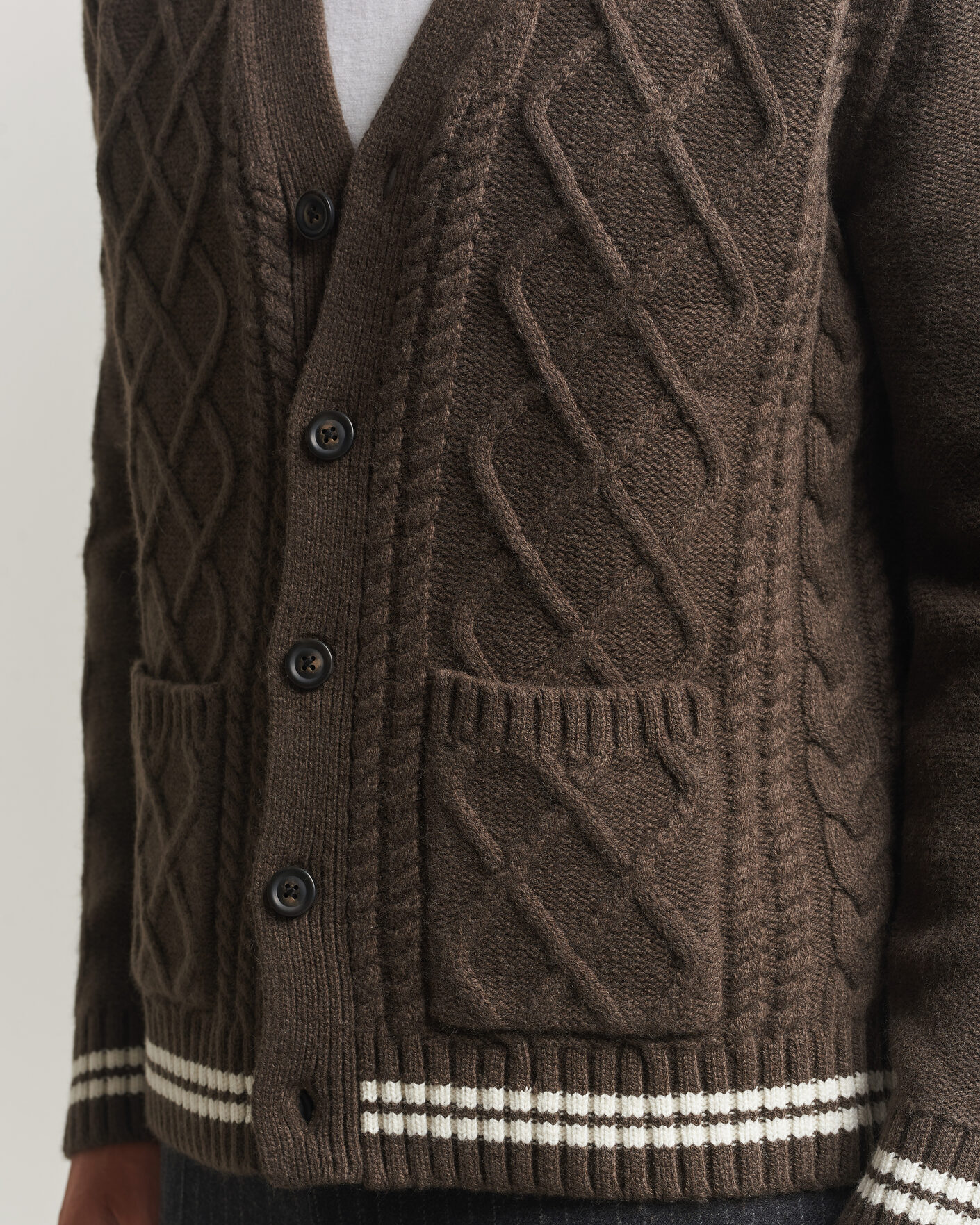 Heren | Truien | Gant | Wool Cable Knitted Cardigan Shadow Brown