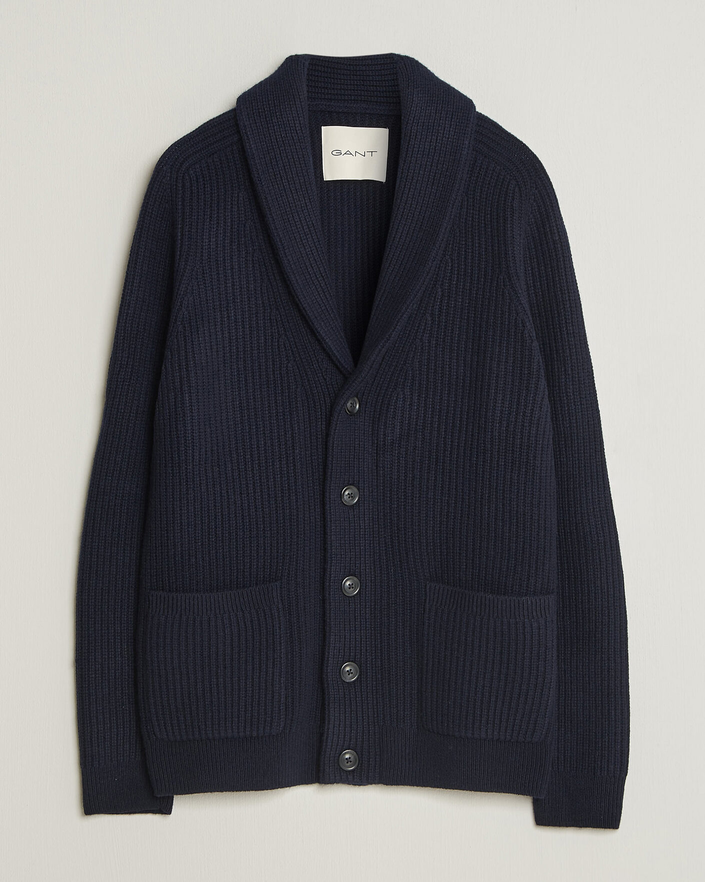 Homme | Pulls Et Tricots | Gant | Wool/Cotton Ribbed Shawl Collar Cardigan Evening Blue