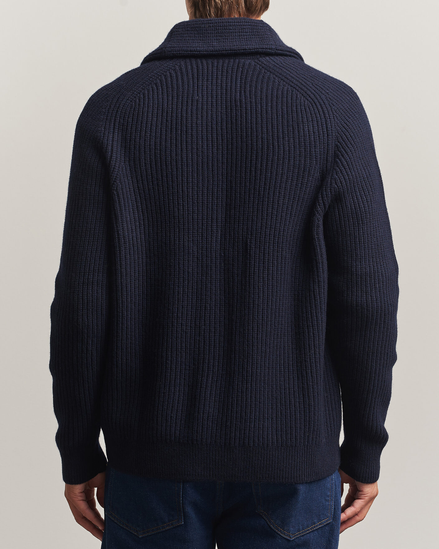 Homme | Pulls Et Tricots | Gant | Wool/Cotton Ribbed Shawl Collar Cardigan Evening Blue