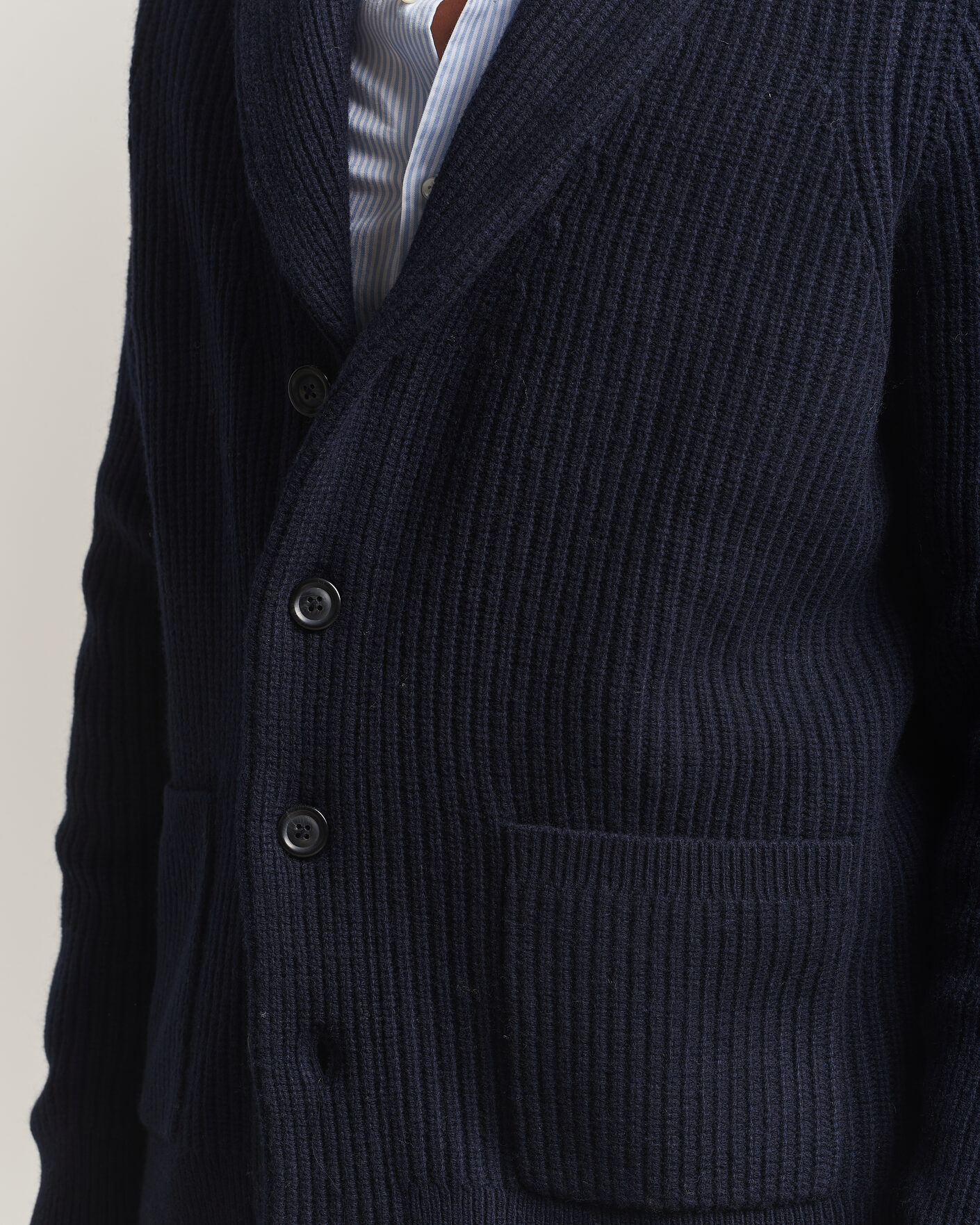 Homme | Pulls Et Tricots | Gant | Wool/Cotton Ribbed Shawl Collar Cardigan Evening Blue
