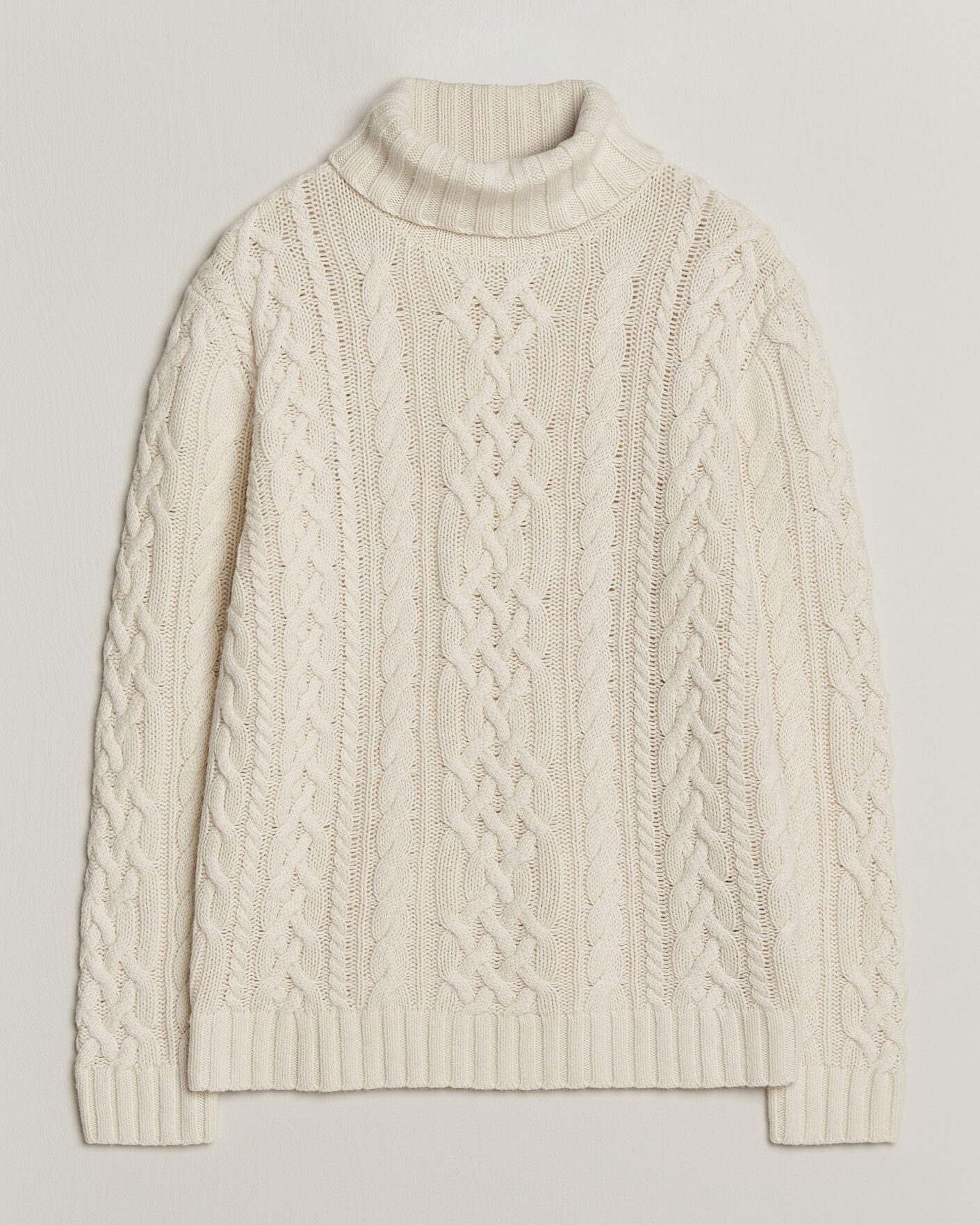 Heren | Truien | Gant | Wool/Cotton Cable Knitted Turtleneck Cream