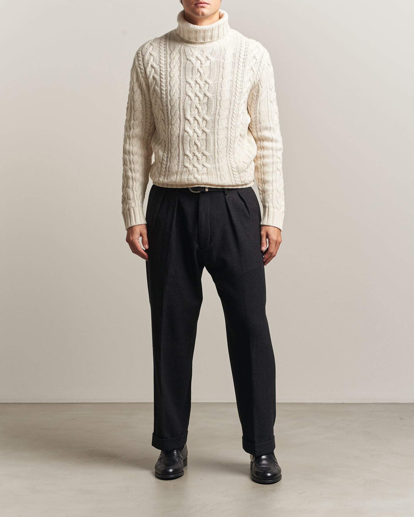 Heren | Truien | Gant | Wool/Cotton Cable Knitted Turtleneck Cream