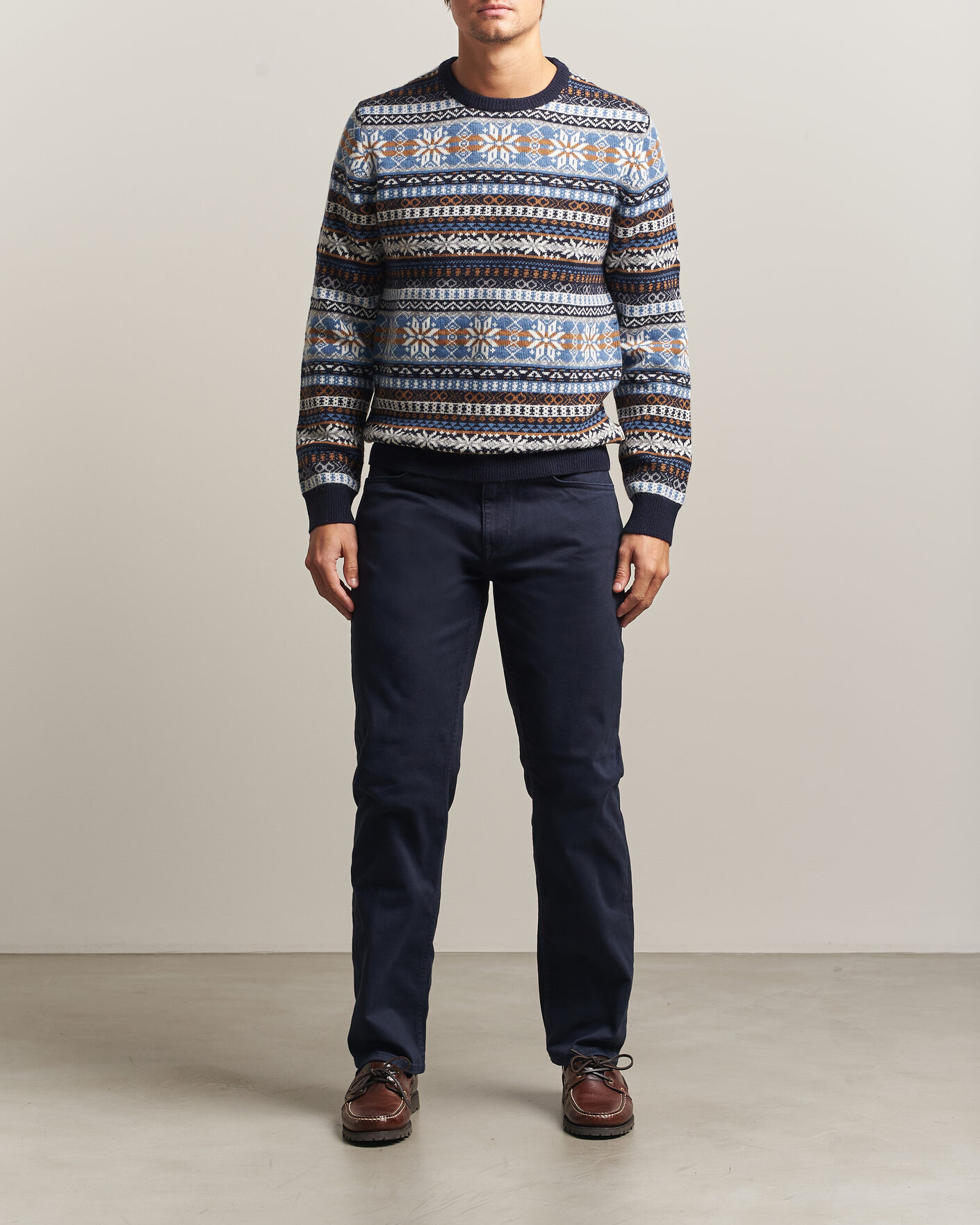 Homme | Pulls Et Tricots | Gant | Brushed Wool Fair Isle Sweater Evening Blue