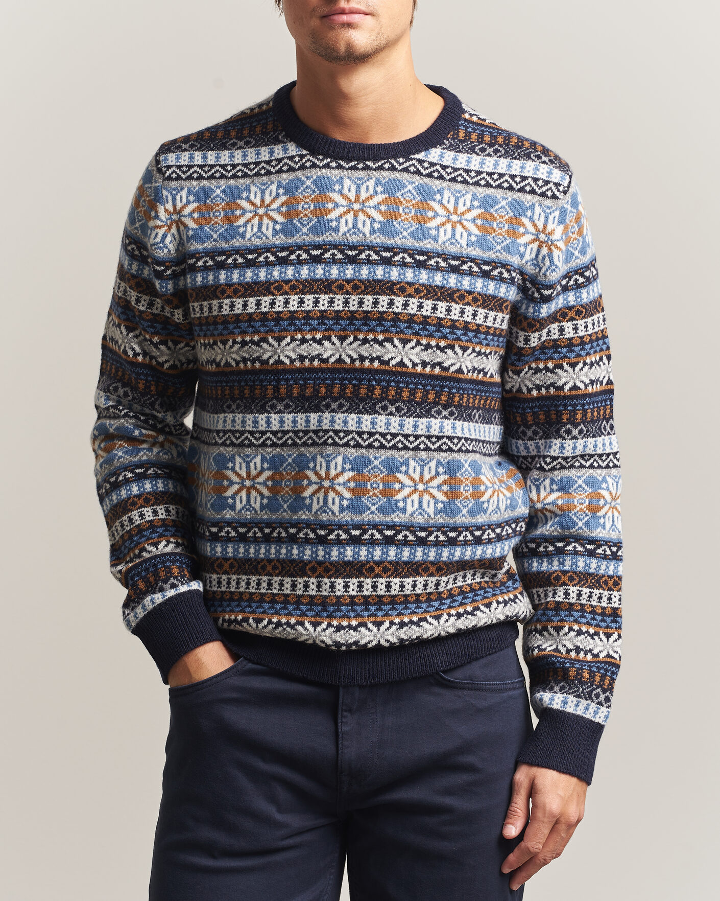 Homme | Pulls Et Tricots | Gant | Brushed Wool Fair Isle Sweater Evening Blue