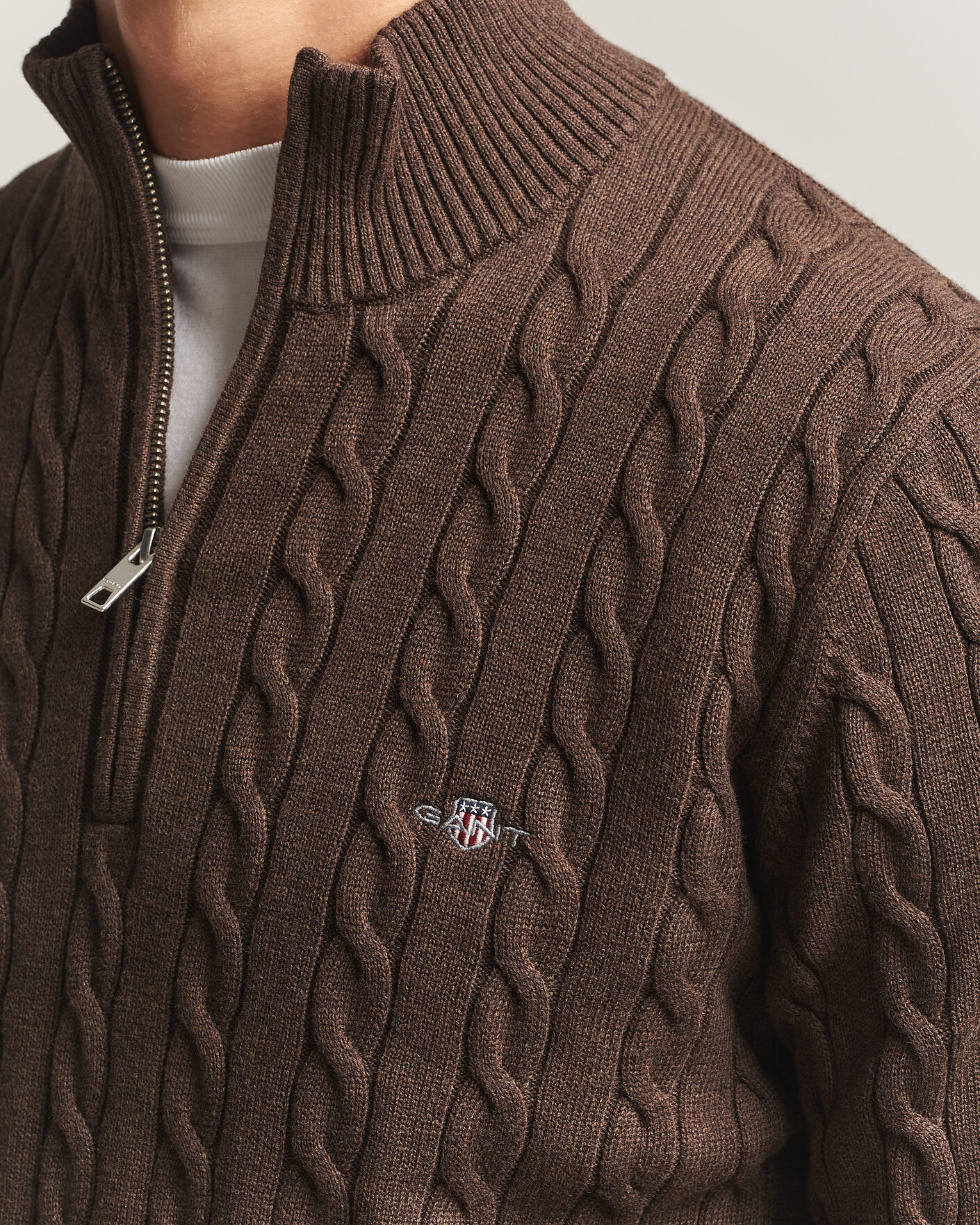 Homme | Pulls Et Tricots | Gant | Cotton Cable Half Zip Black Brown Melange