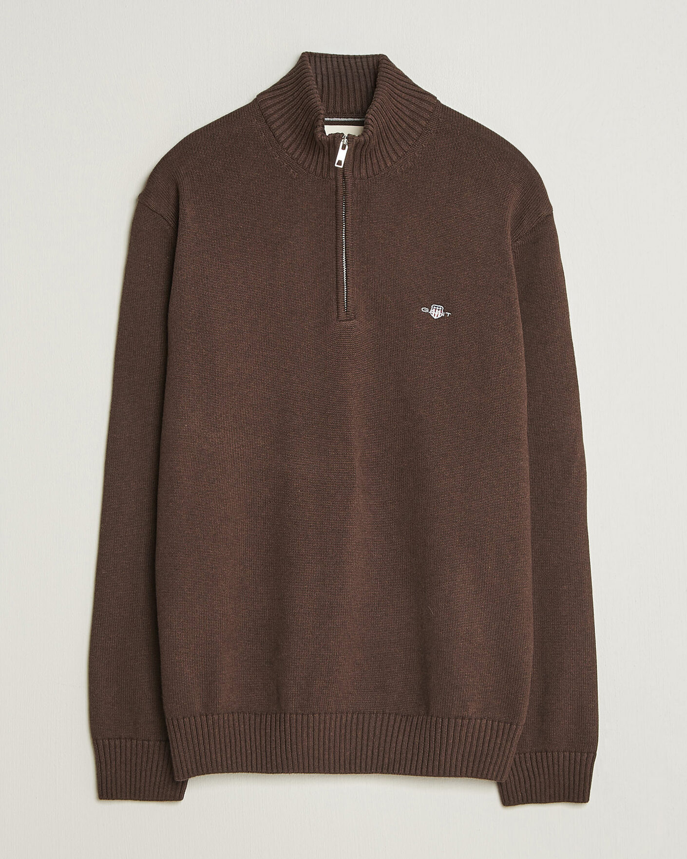 Homme | Pulls Et Tricots | Gant | Casual Cotton Half Zip Black Brown Melange