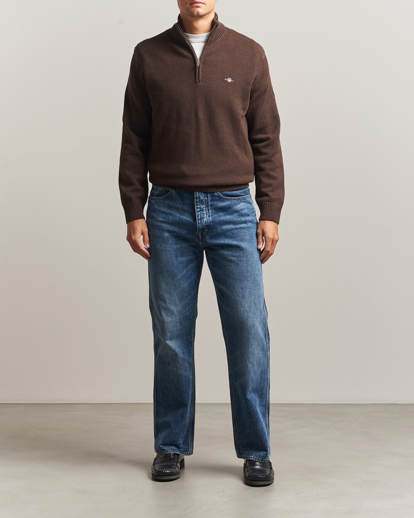 Homme | Pulls Et Tricots | Gant | Casual Cotton Half Zip Black Brown Melange