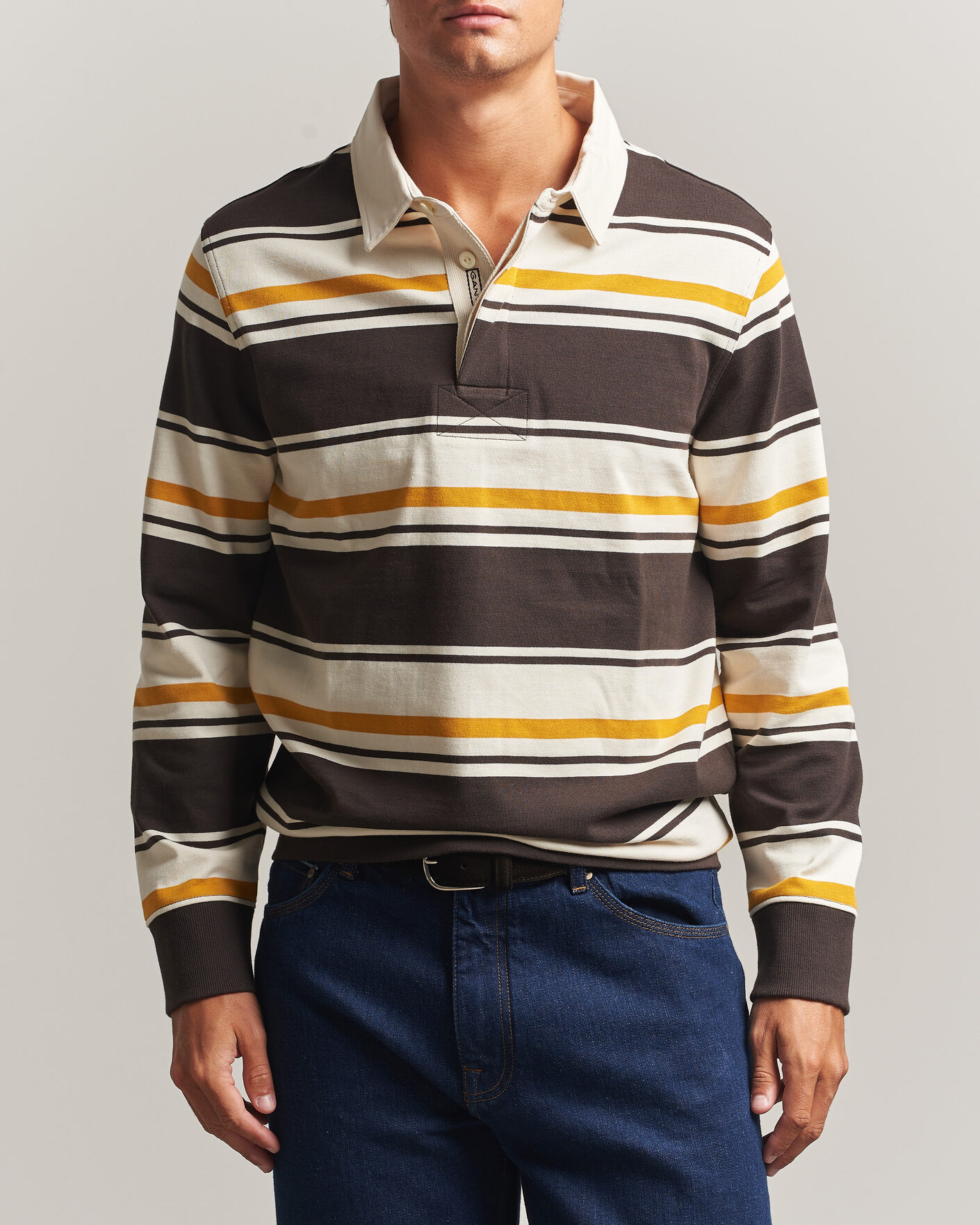 Homme | Pulls Et Tricots | Gant | Striped Heavy Rugger Charred Wood Brown