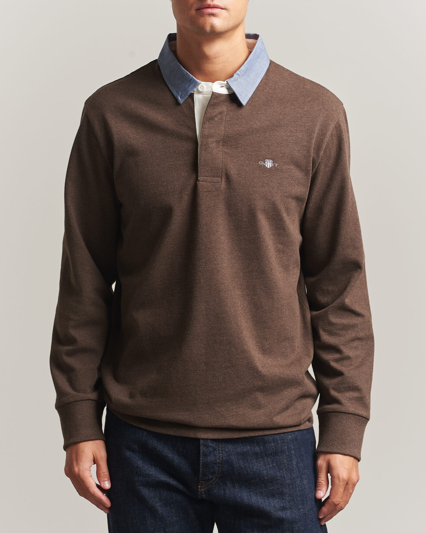 Heren | Truien | Gant | Chambray Solid Heavy Rugger Black Brown Melange