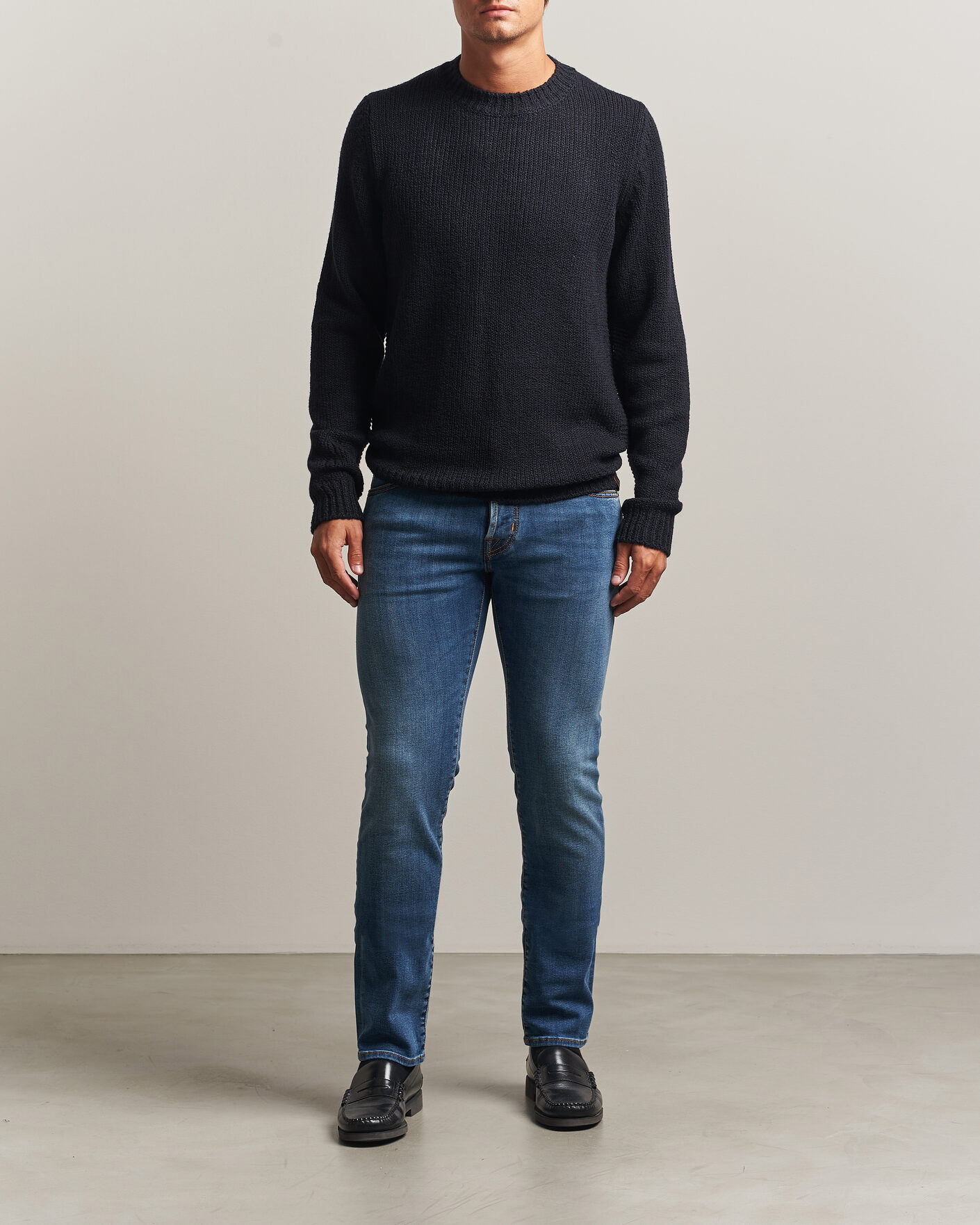 Homme | Pulls Et Tricots | Jacob Cohën | Muffled Virgin Wool Link Stitch Sweater Navy