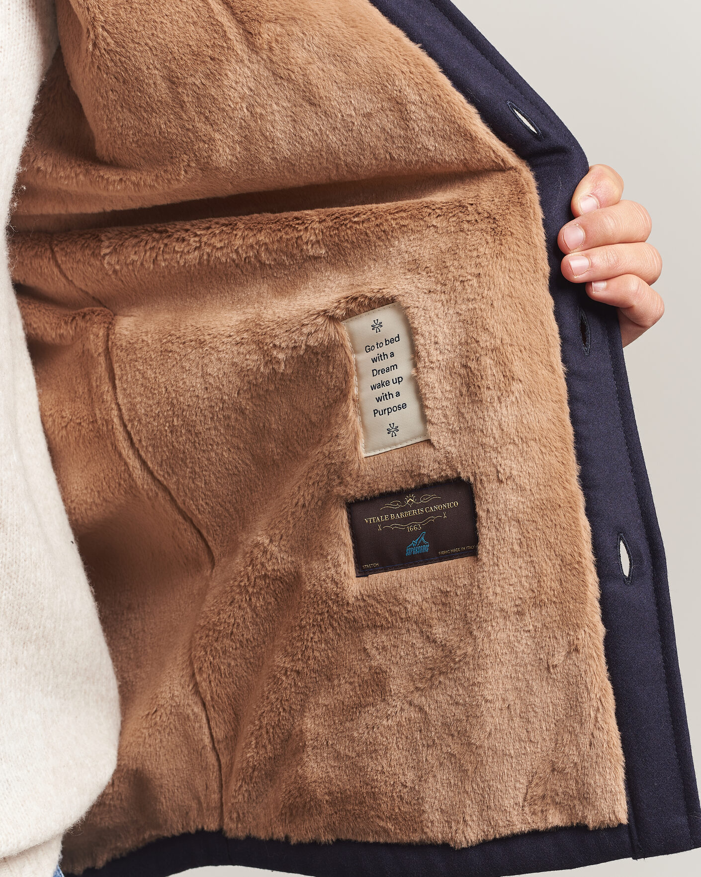 Heren | Jassen | Jacob Cohën | Wool Flannel Eco Fur Lined Shirt Jacket Navy