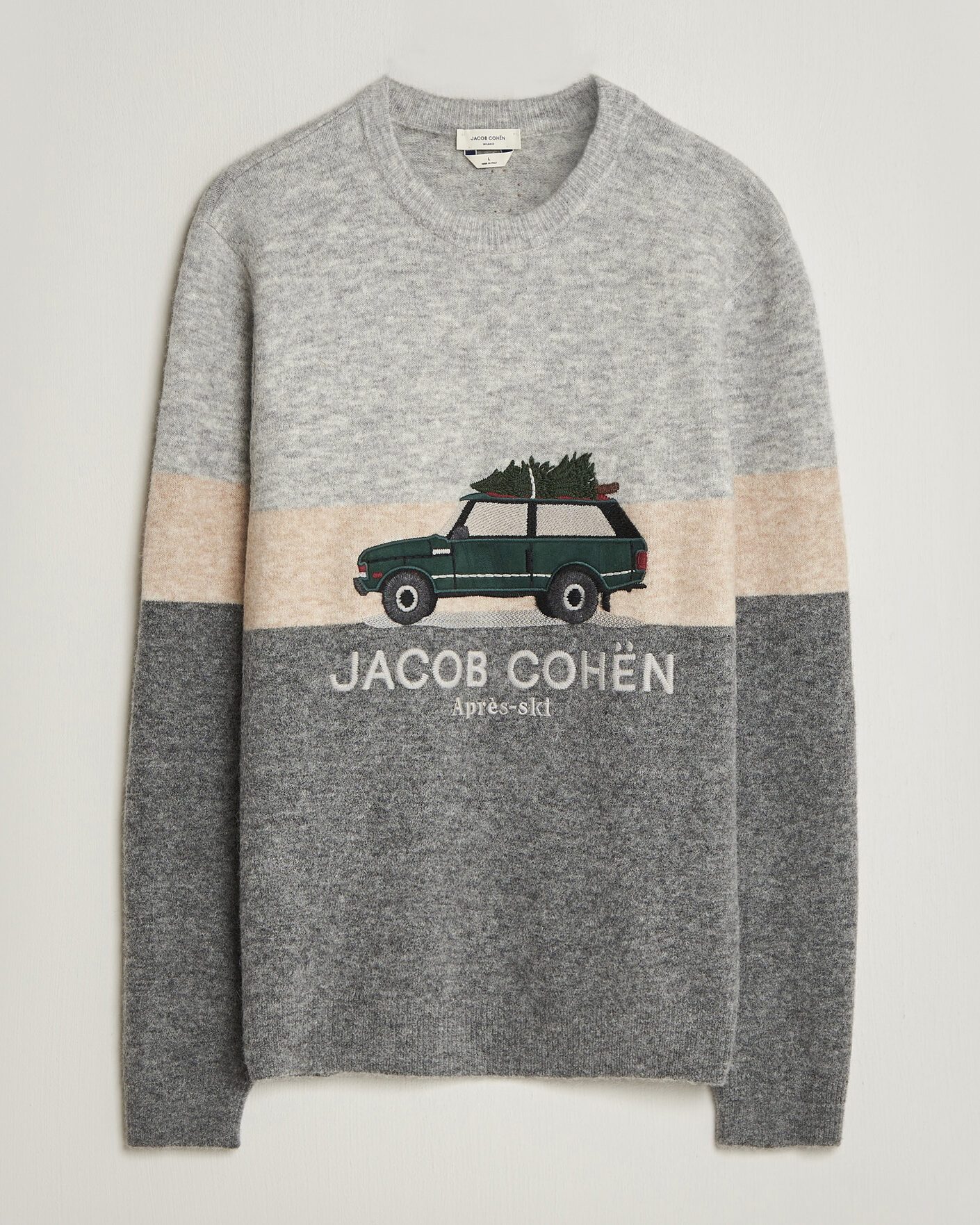 Heren | Truien | Jacob Cohën | Embroidery Knitted Apres-Ski Crew Neck Grey