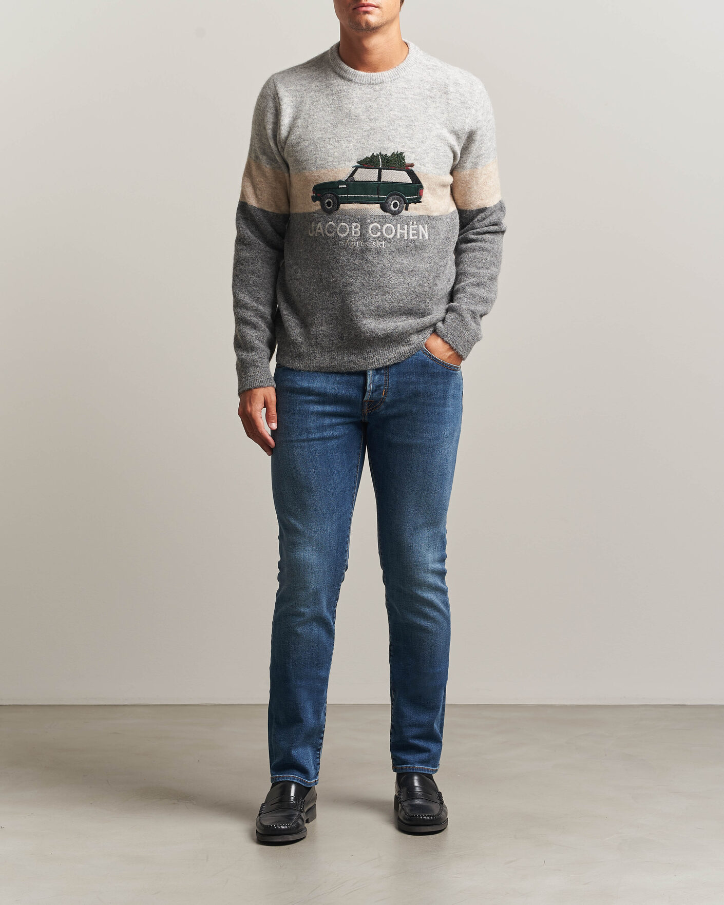 Heren | Truien | Jacob Cohën | Embroidery Knitted Apres-Ski Crew Neck Grey