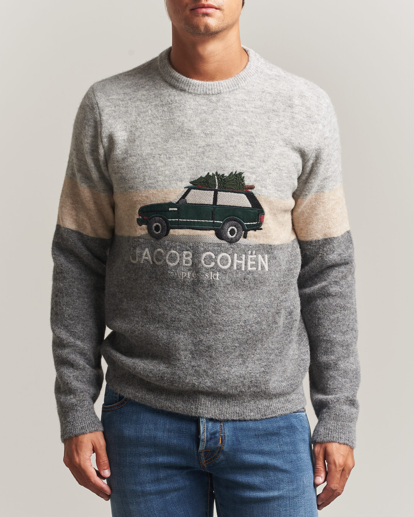 Heren | Truien | Jacob Cohën | Embroidery Knitted Apres-Ski Crew Neck Grey
