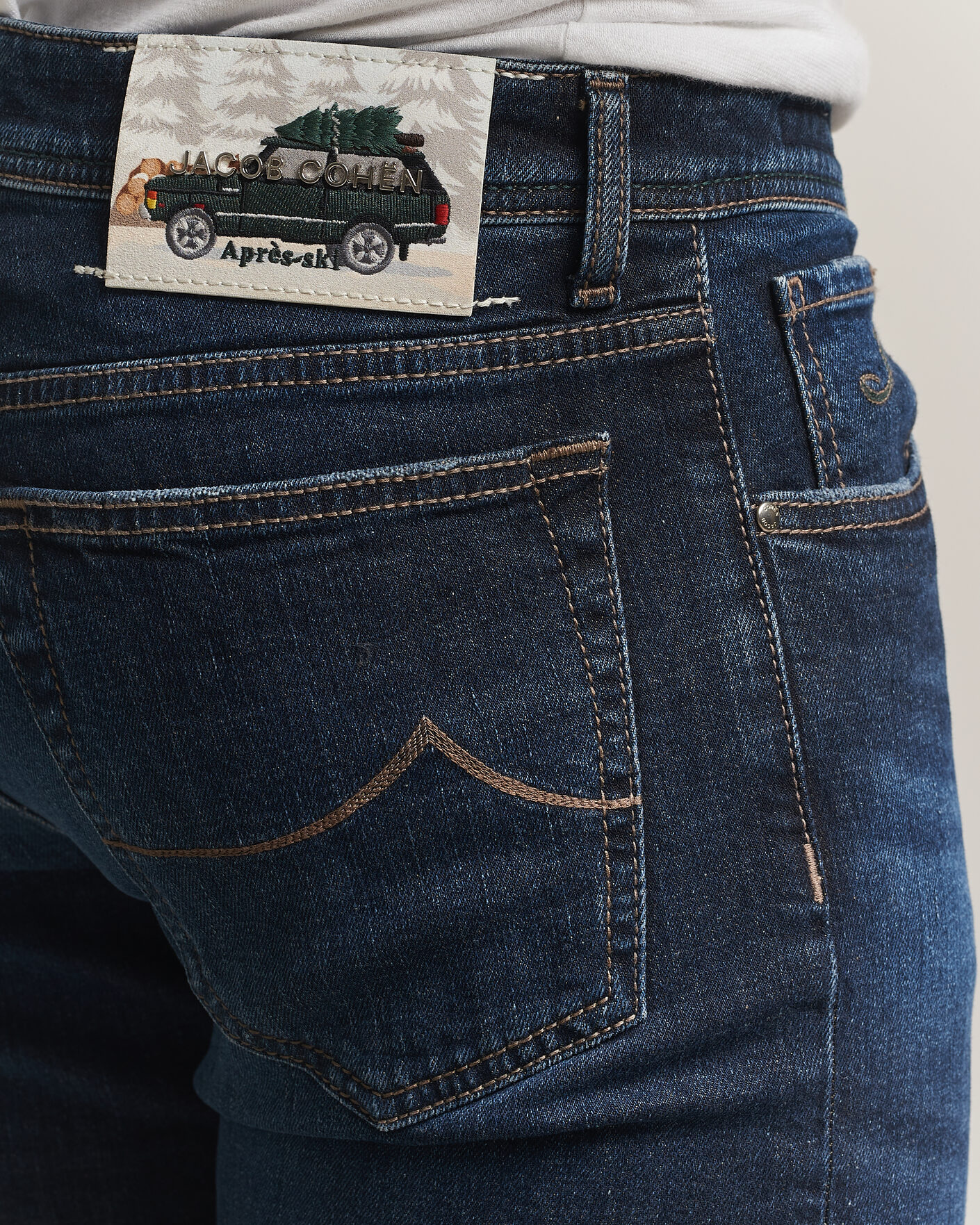 Heren | Jeans | Jacob Cohën | Bard Slim Fit Apres Ski Patch Stretch Jeans Blue