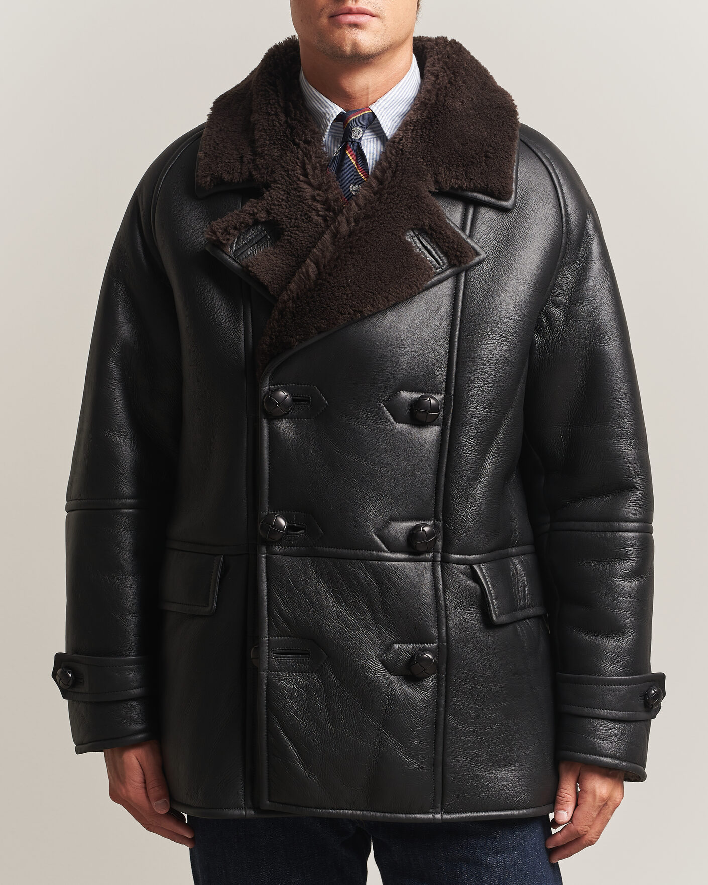 Heren | Jassen | Gant | Shearling Leather Peacoat Black