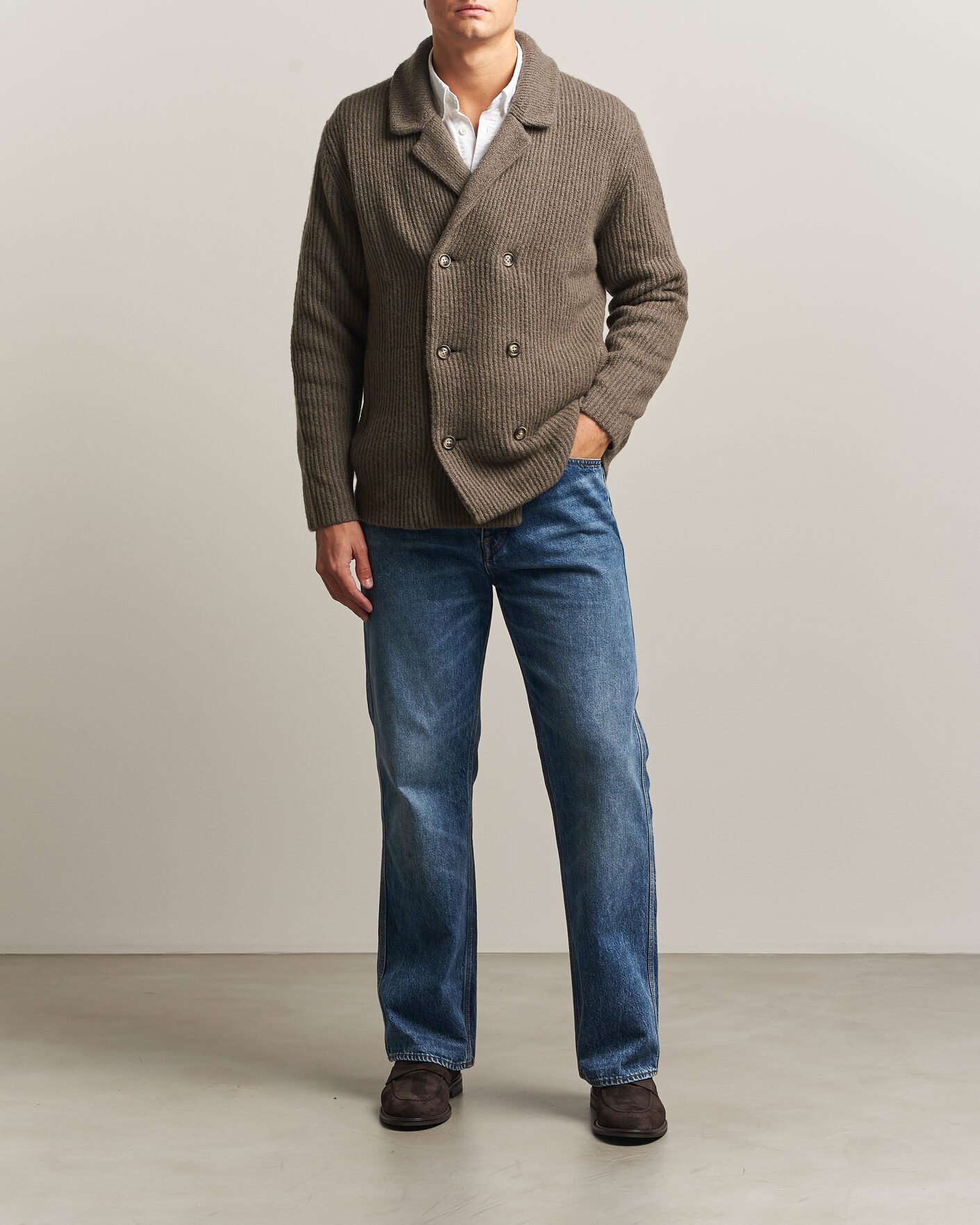 Heren | Truien | Gant | Wool/Yak Knitted Cardigan Faded Taupe