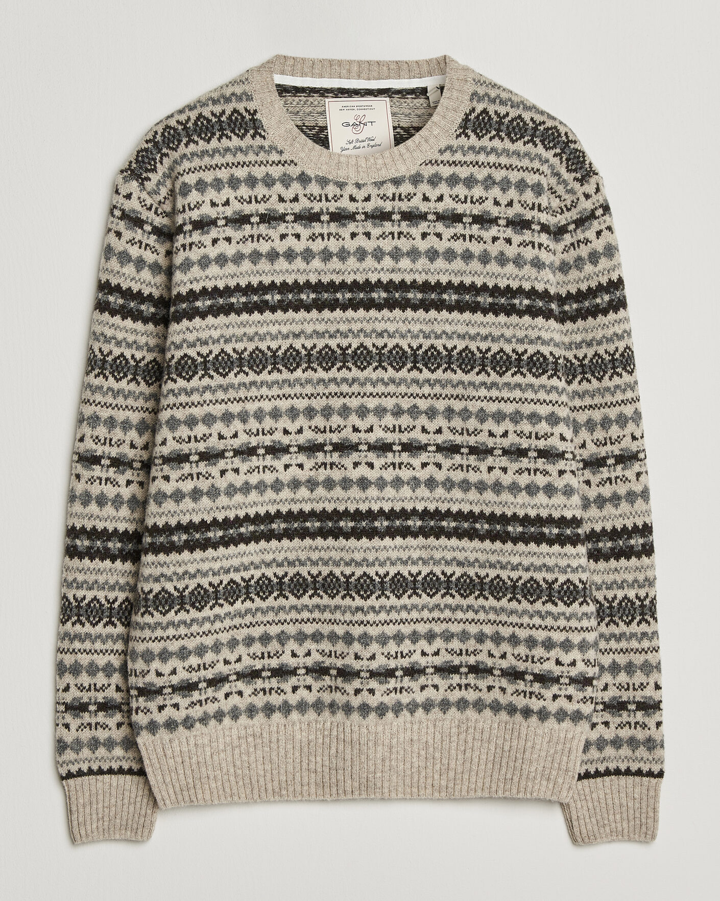 Heren | Truien | Gant | Brushed Wool Fair Isle Sweater Light Beige Melange
