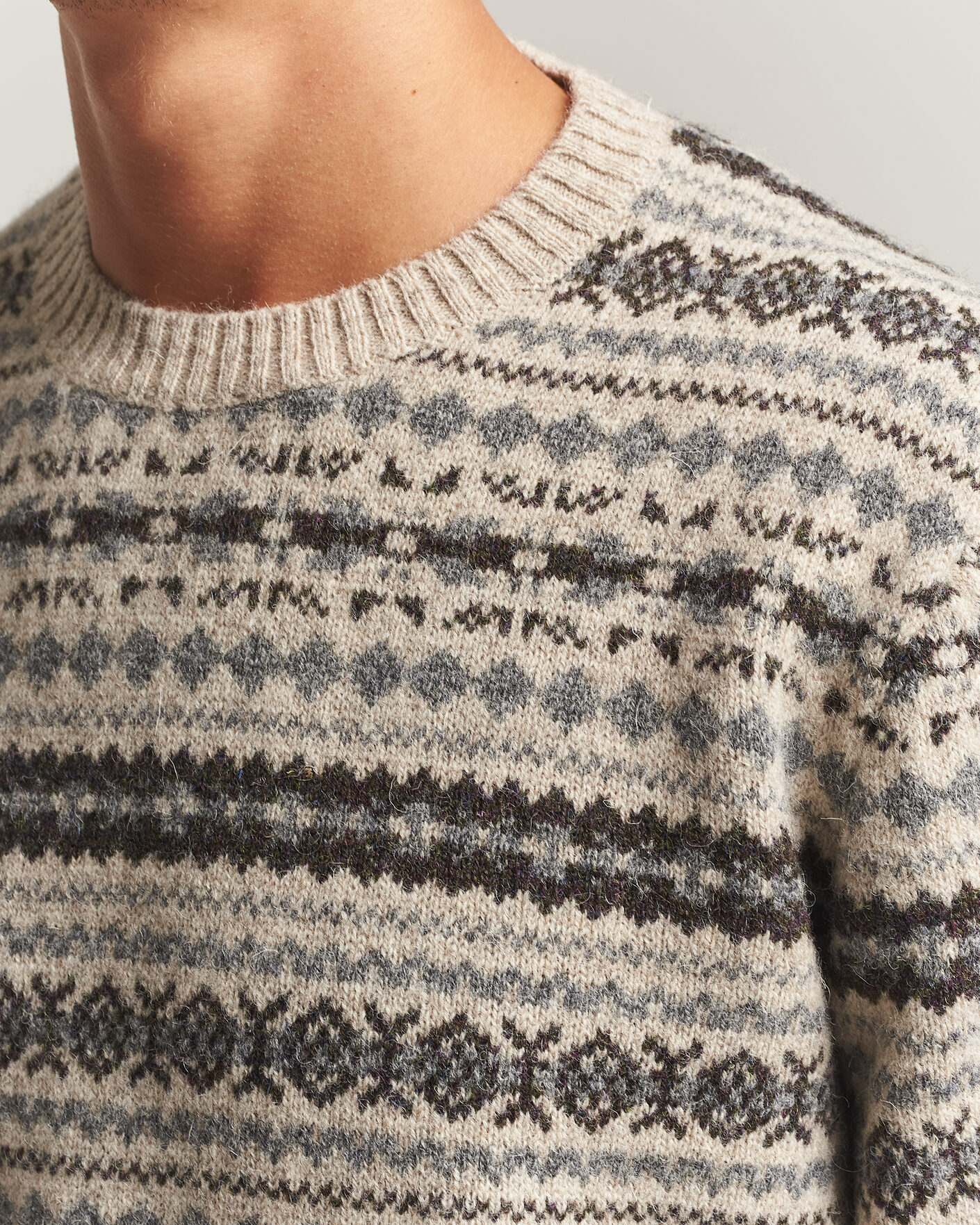 Heren | Truien | Gant | Brushed Wool Fair Isle Sweater Light Beige Melange