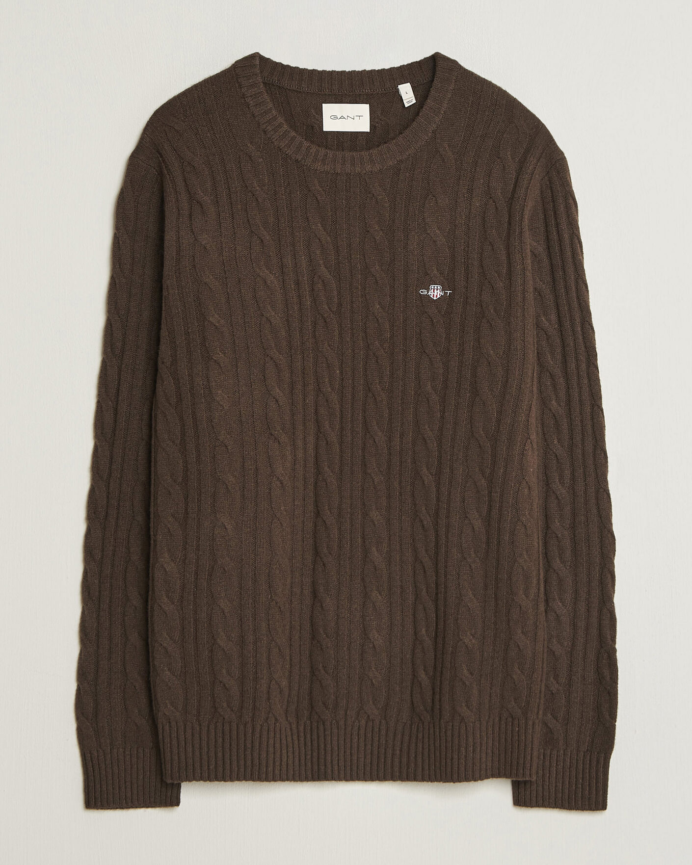 Heren | Truien | Gant | Lambswool Cable Crew Neck Black Brown