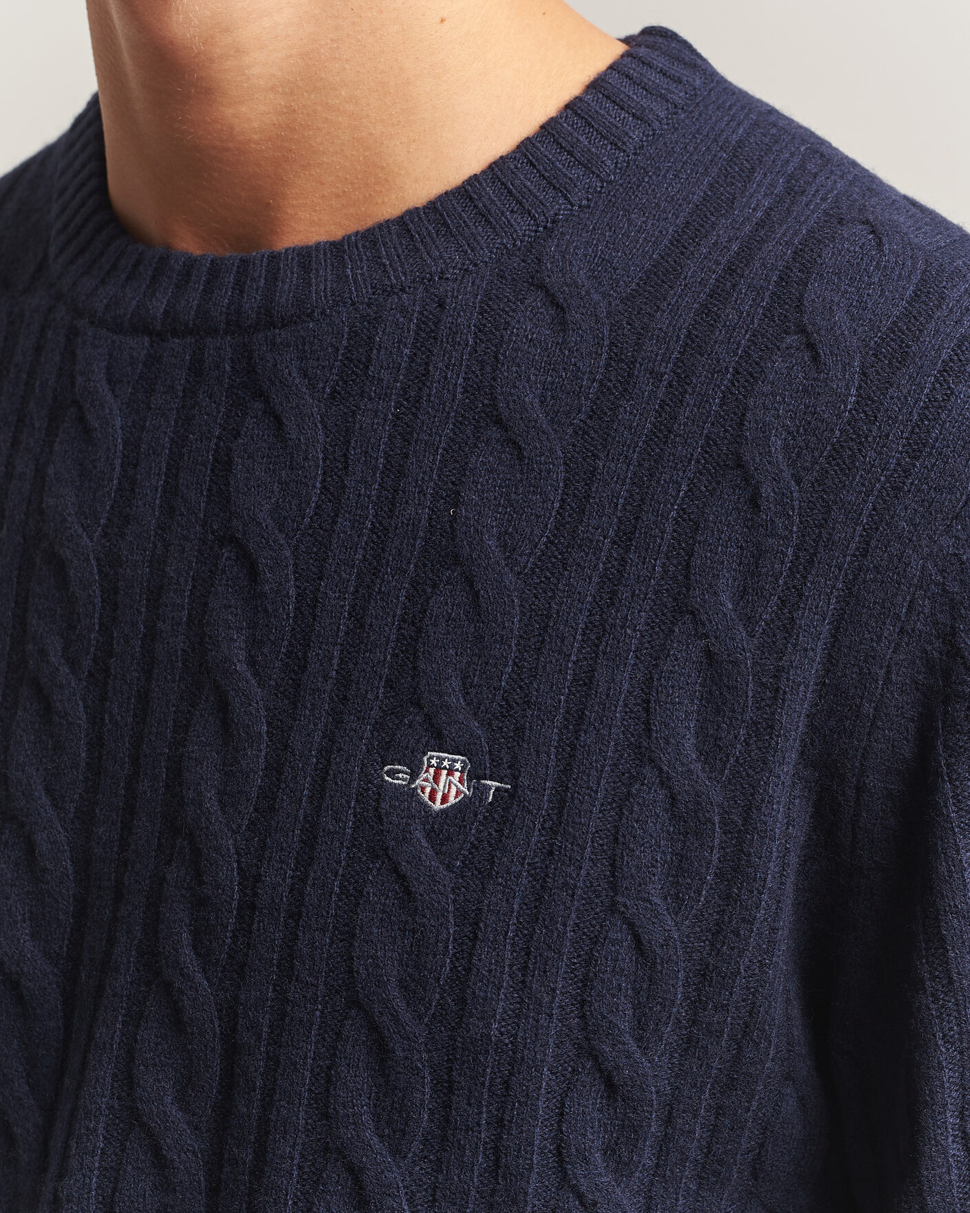 Heren | Truien | Gant | Lambswool Cable Crew Neck Evening Blue