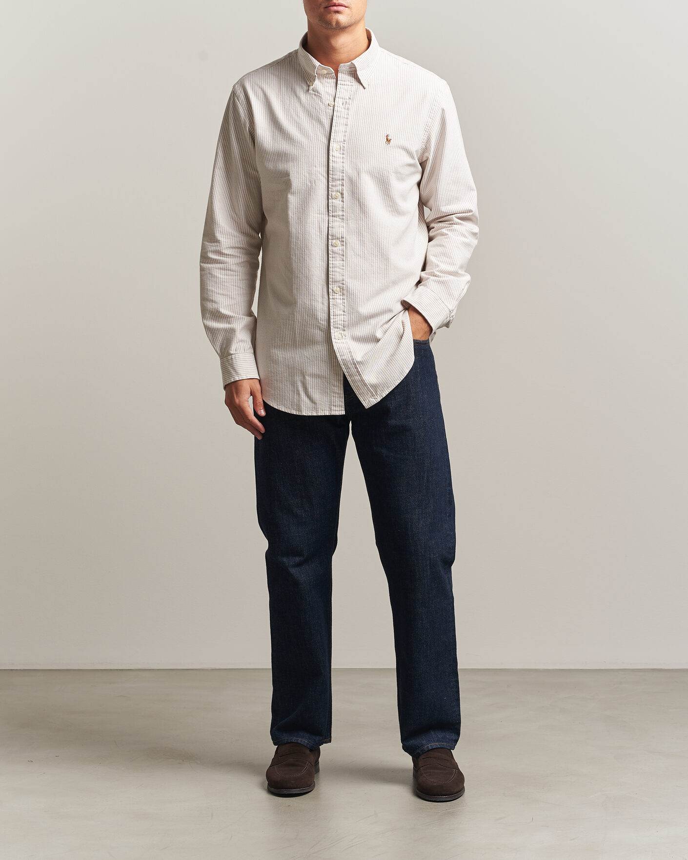 Homme | Chemises | Polo Ralph Lauren | Custom Fit Striped Oxford Shirt Camel/White