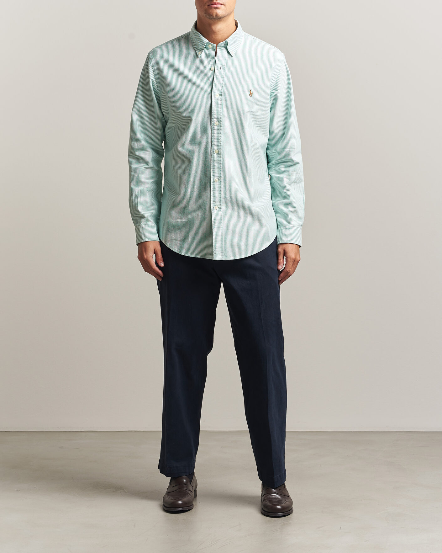 Heren | Overhemden | Polo Ralph Lauren | Custom Fit Striped Oxford Shirt Scarab Green/White