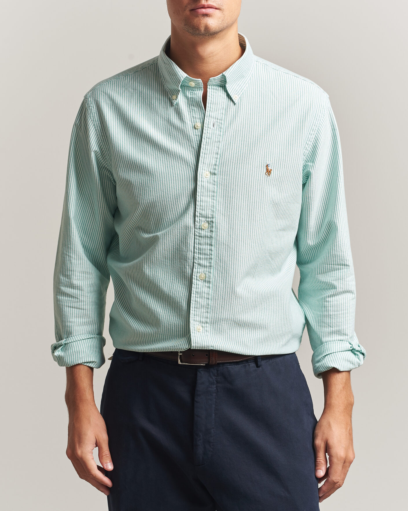 Heren | Overhemden | Polo Ralph Lauren | Custom Fit Striped Oxford Shirt Scarab Green/White