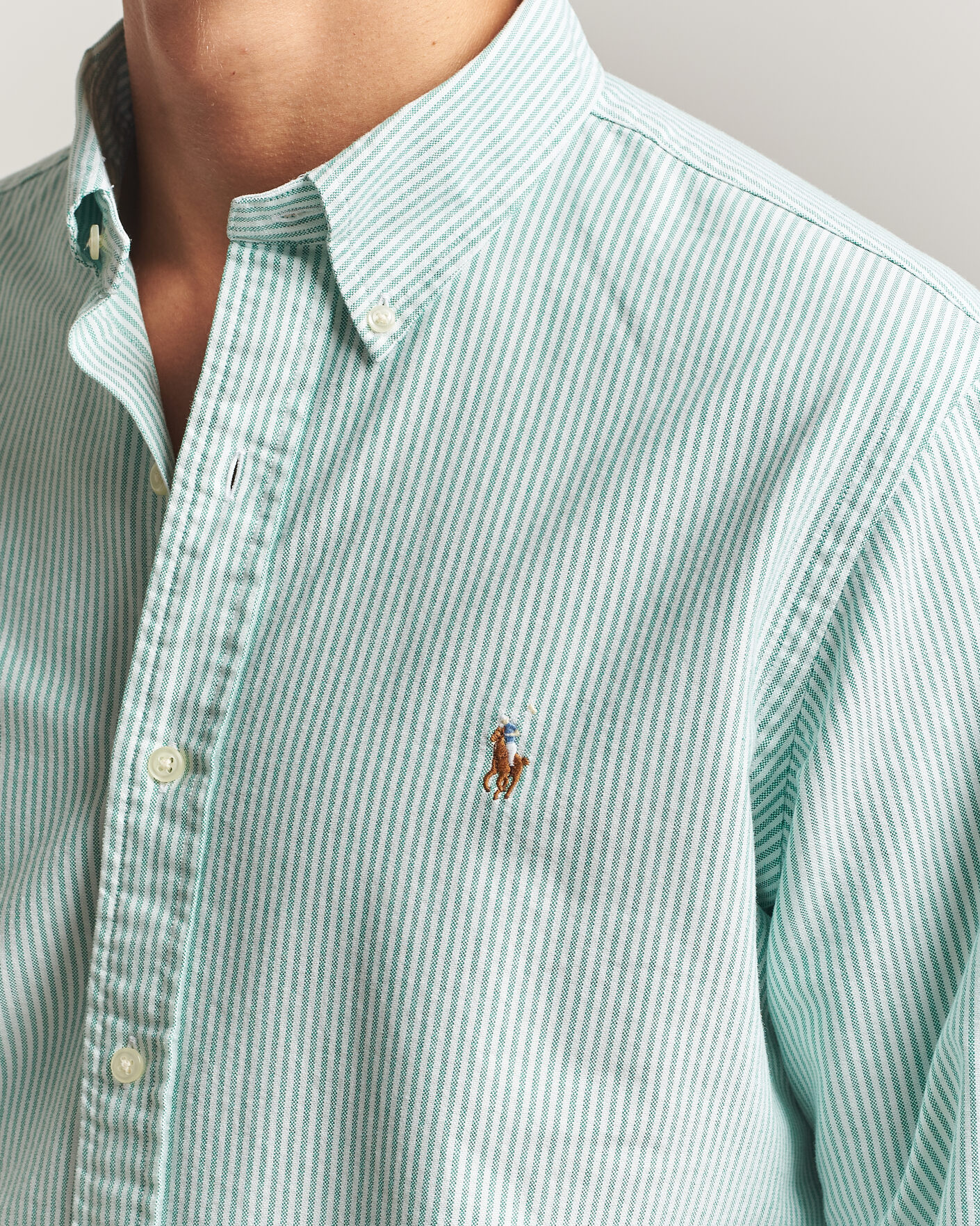 Heren | Overhemden | Polo Ralph Lauren | Custom Fit Striped Oxford Shirt Scarab Green/White