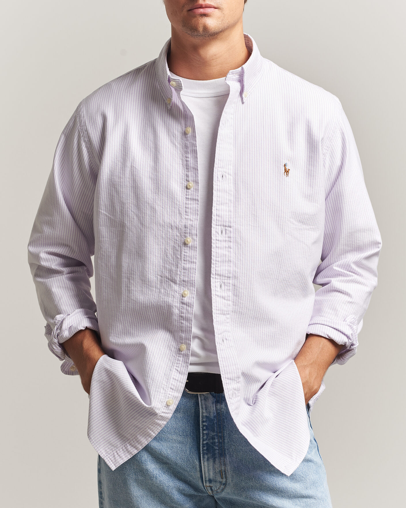 Homme | Chemises | Polo Ralph Lauren | Custom Fit Striped Oxford Shirt Lilac/White