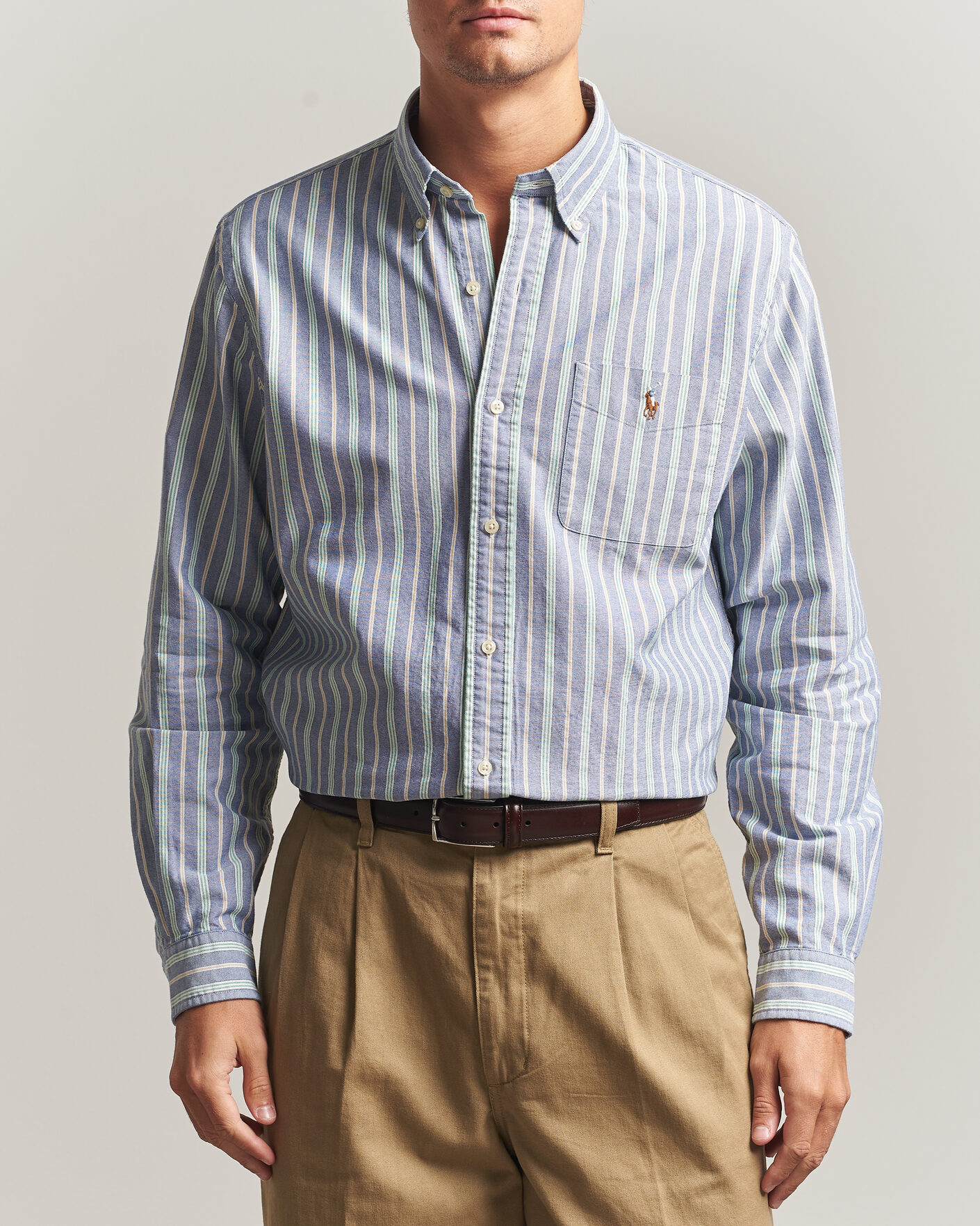 Homme | Chemises | Polo Ralph Lauren | Custom Fit Striped Pocket Oxford Shirt Navy/Yellow