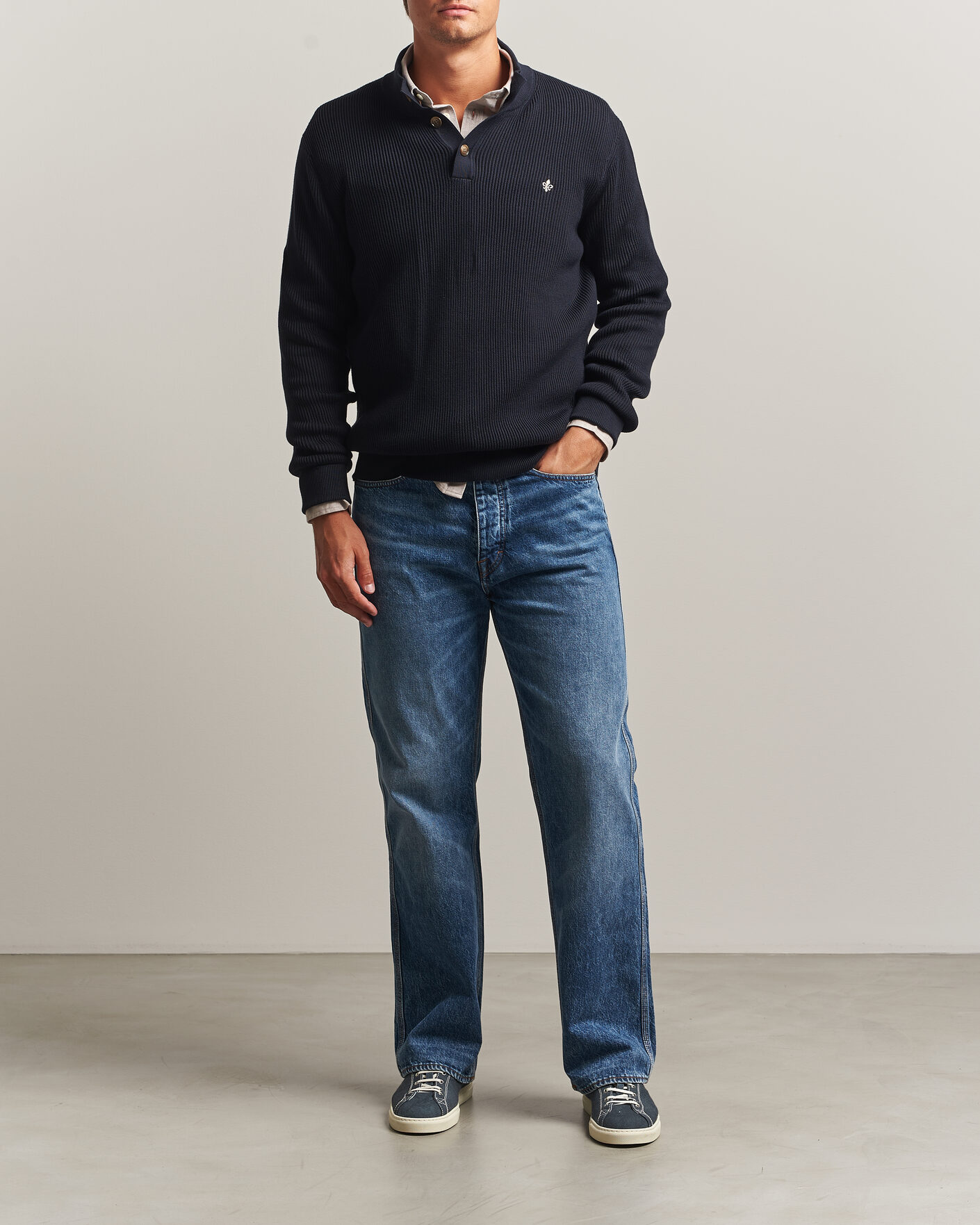 Heren | Truien | Morris | Niall Half Button Sweater Old Blue