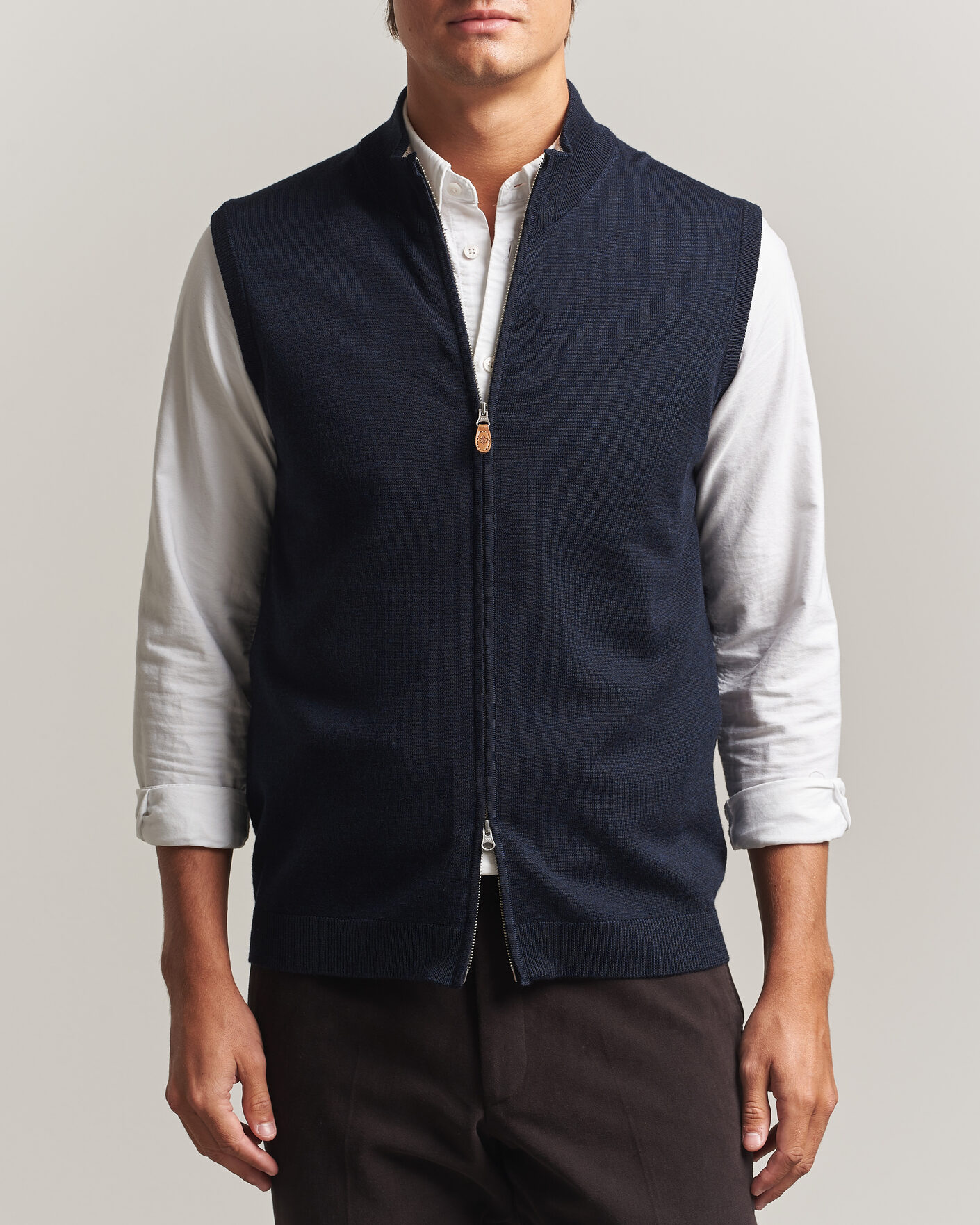 Heren | Truien | Morris | Merino Zip Vest Navy