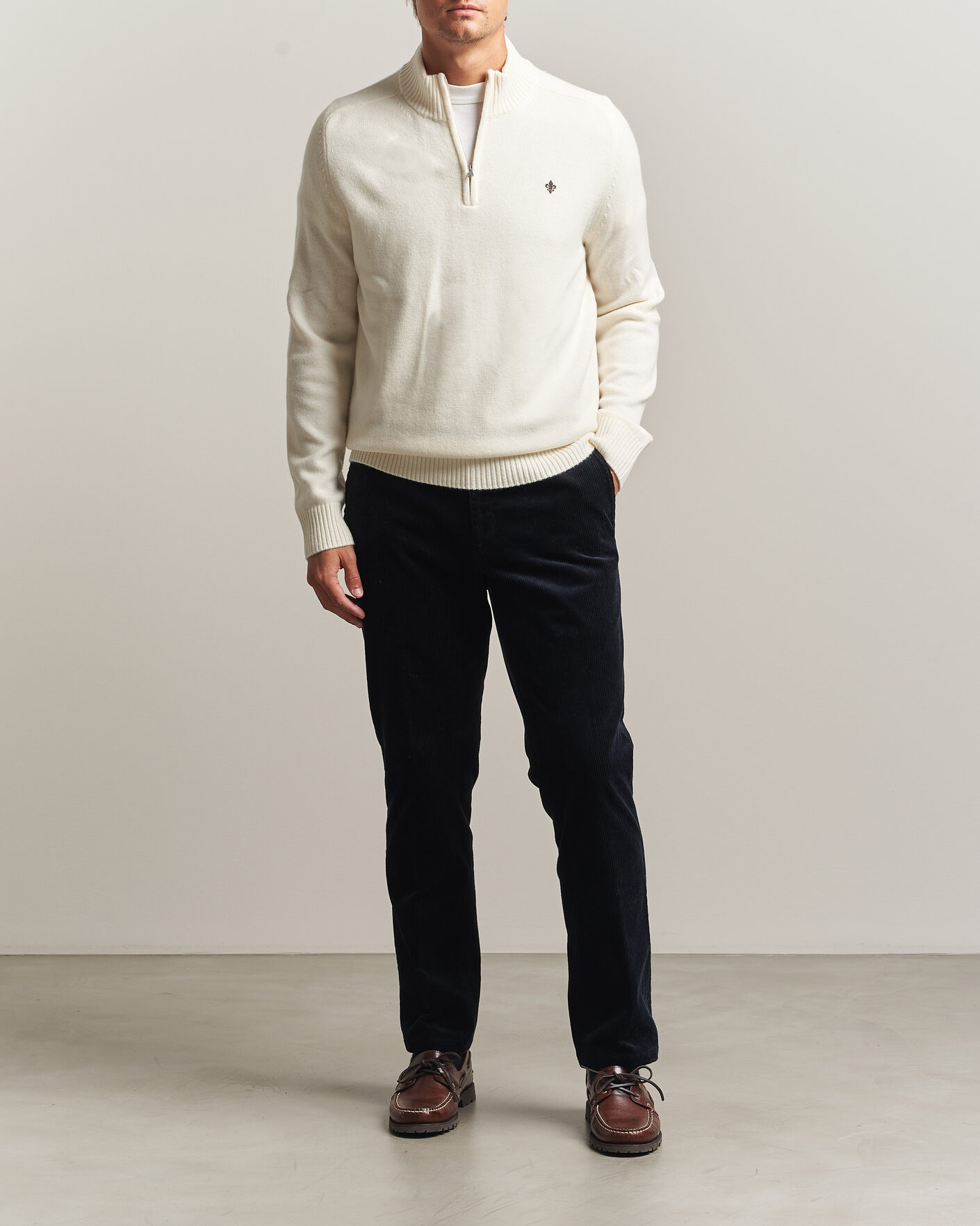 Heren | Truien | Morris | Hertford Lambswool Half Zip Off White