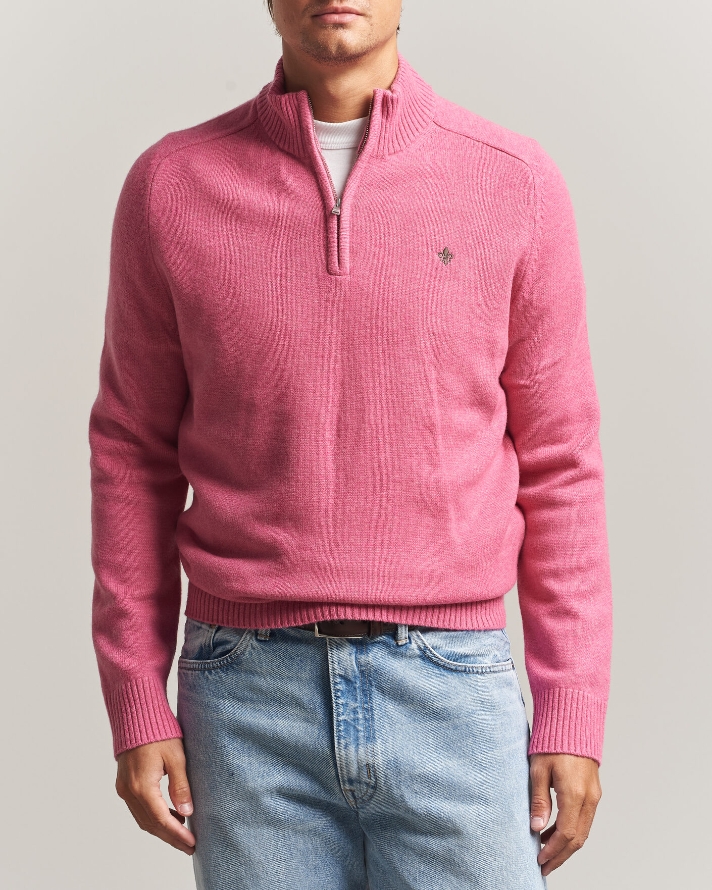 Heren | Truien | Morris | Hertford Lambswool Half Zip Cerise