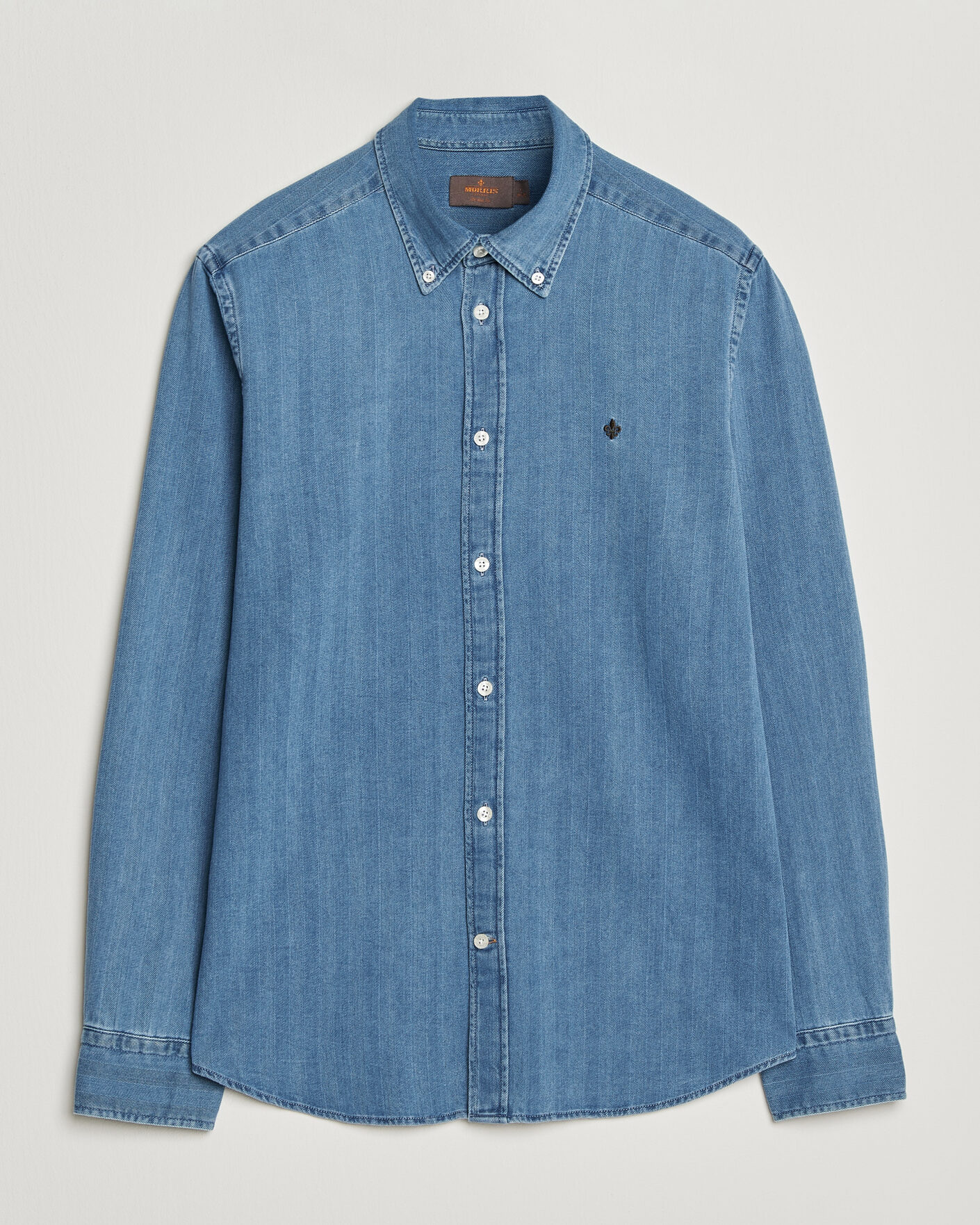 Heren | Overhemden | Morris | Indigo Herringbone Shirt Light Blue