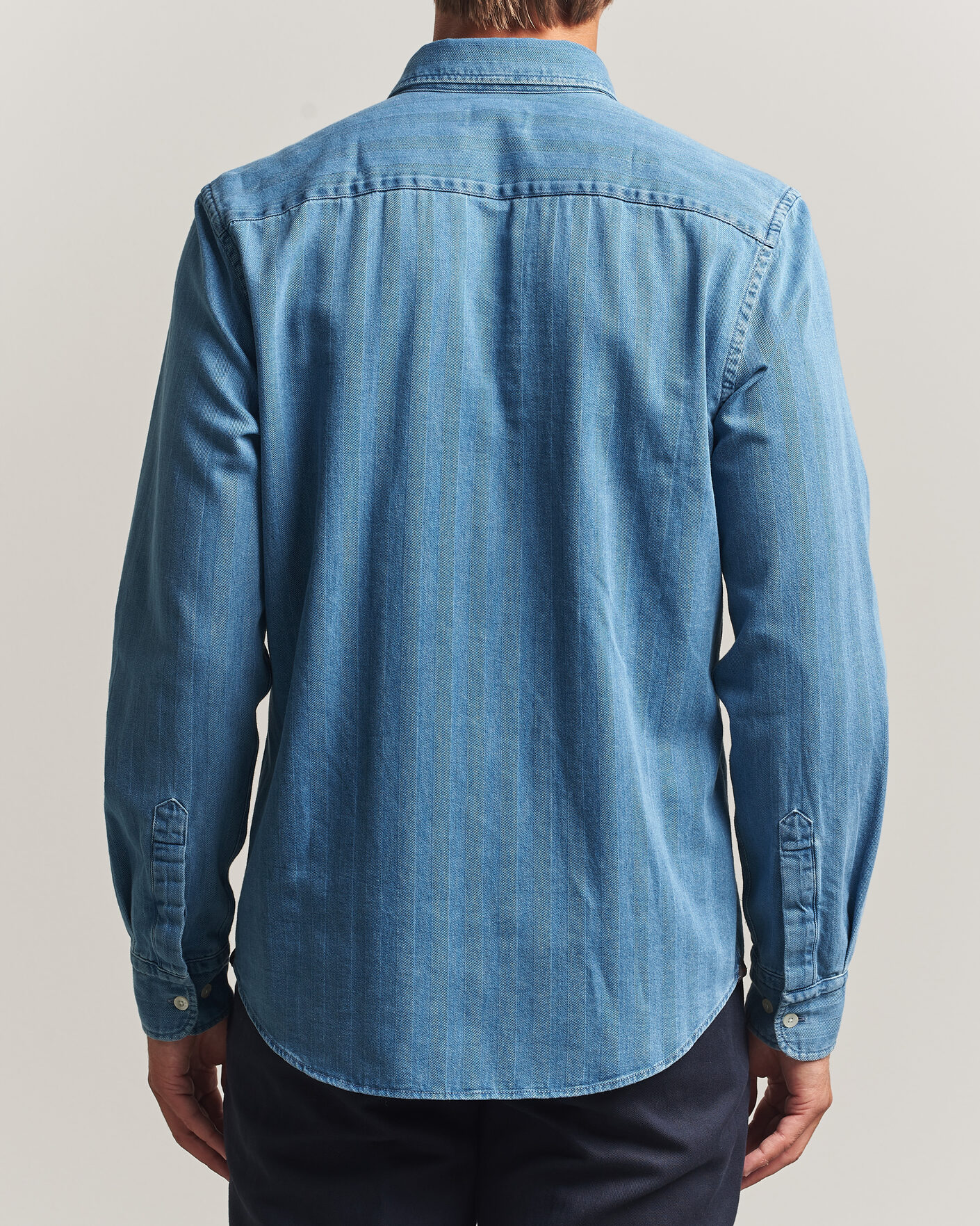 Heren | Overhemden | Morris | Indigo Herringbone Shirt Light Blue