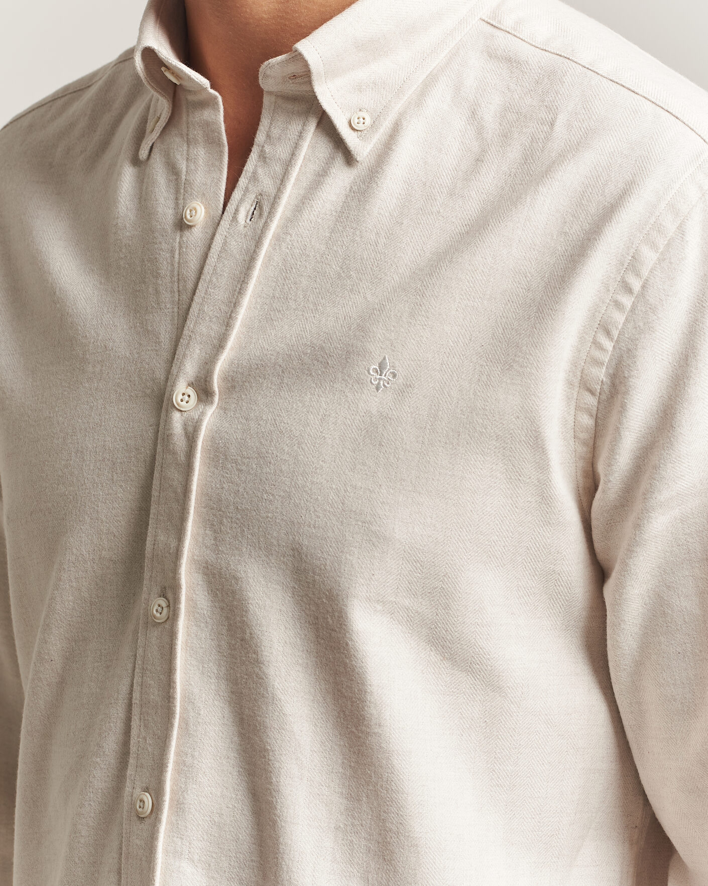 Heren | Overhemden | Morris | Flannel Herringbone Shirt Off White